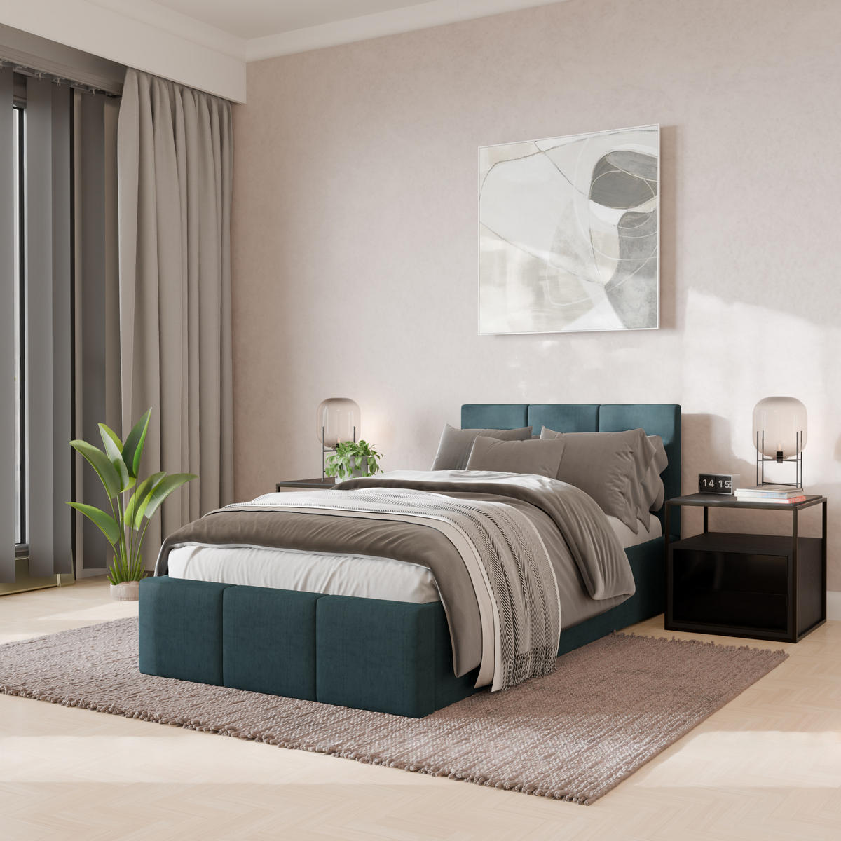POLSTERBETT für Schlafzimmer Bett mit Stauraum Meerfarbe 90x200cm Kopfteil 110cm - Blau, Holzwerkstoff/Metall (90/200cm) - Muralo