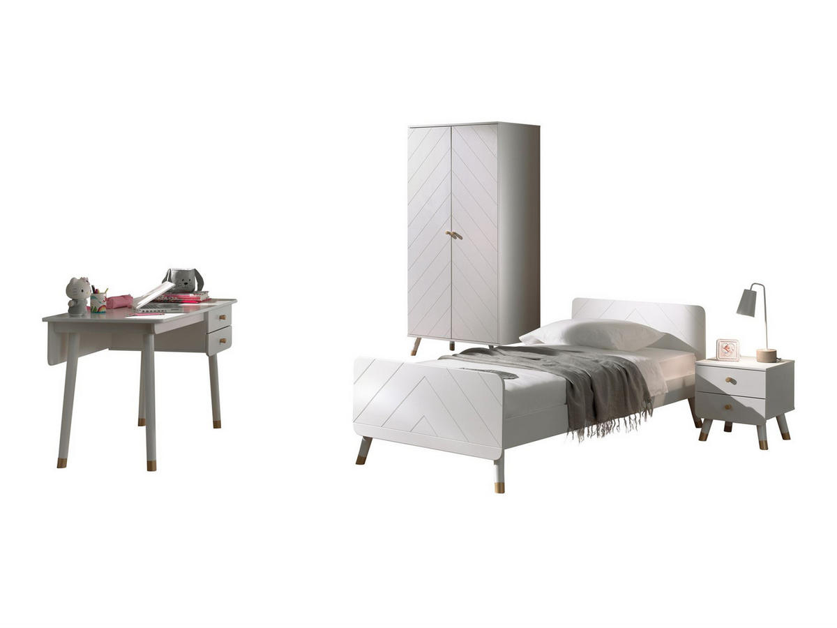 KINDERZIMMER komplett Set 3-tlg. Kamillah 4 Schrank Bett Nachtkomode - Weiß, Holzwerkstoff (250/1/150cm) - 58aufmkessel