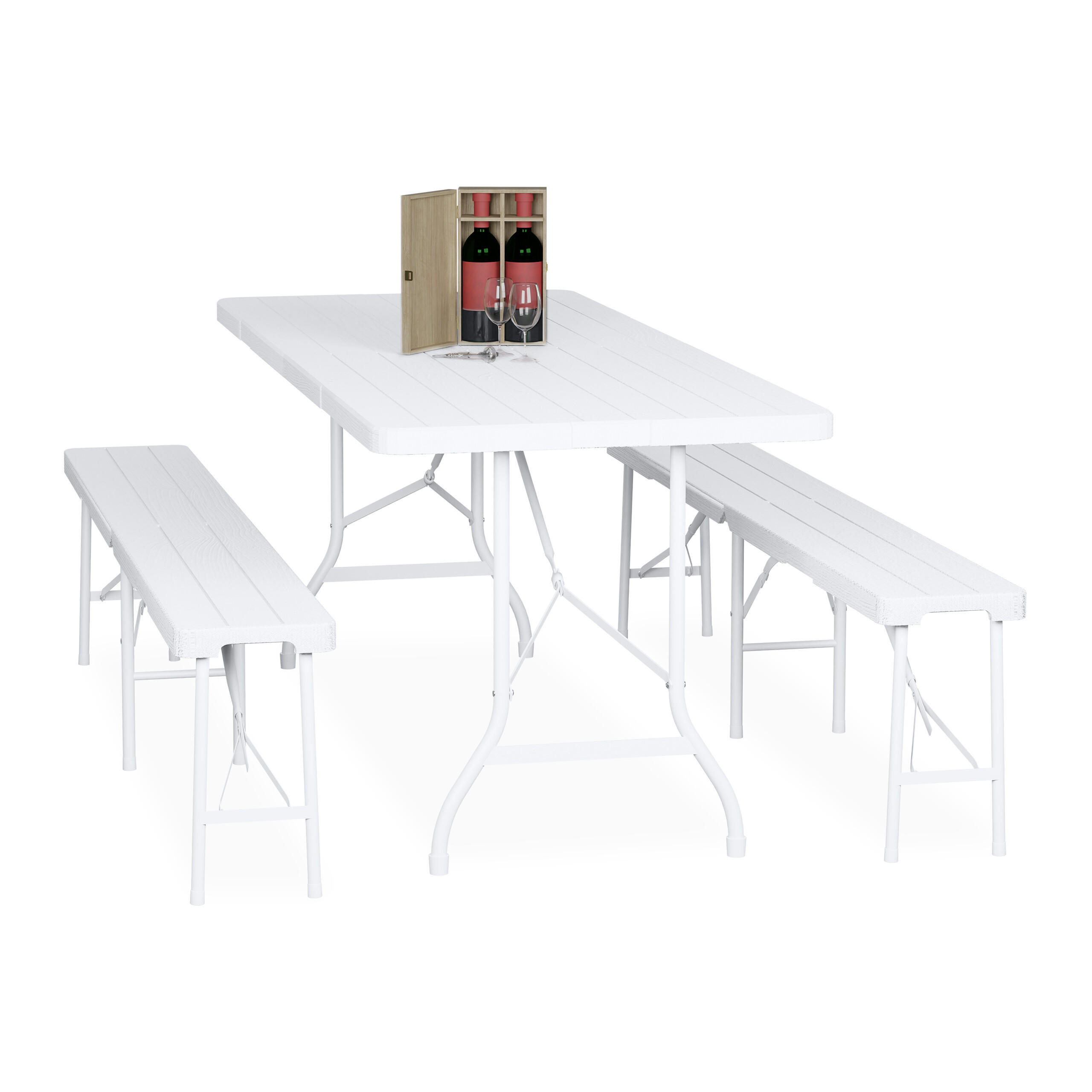 BIERZELTGARNITUR 3-tlg. - Weiß, Kunststoff/Metall - Relaxdays