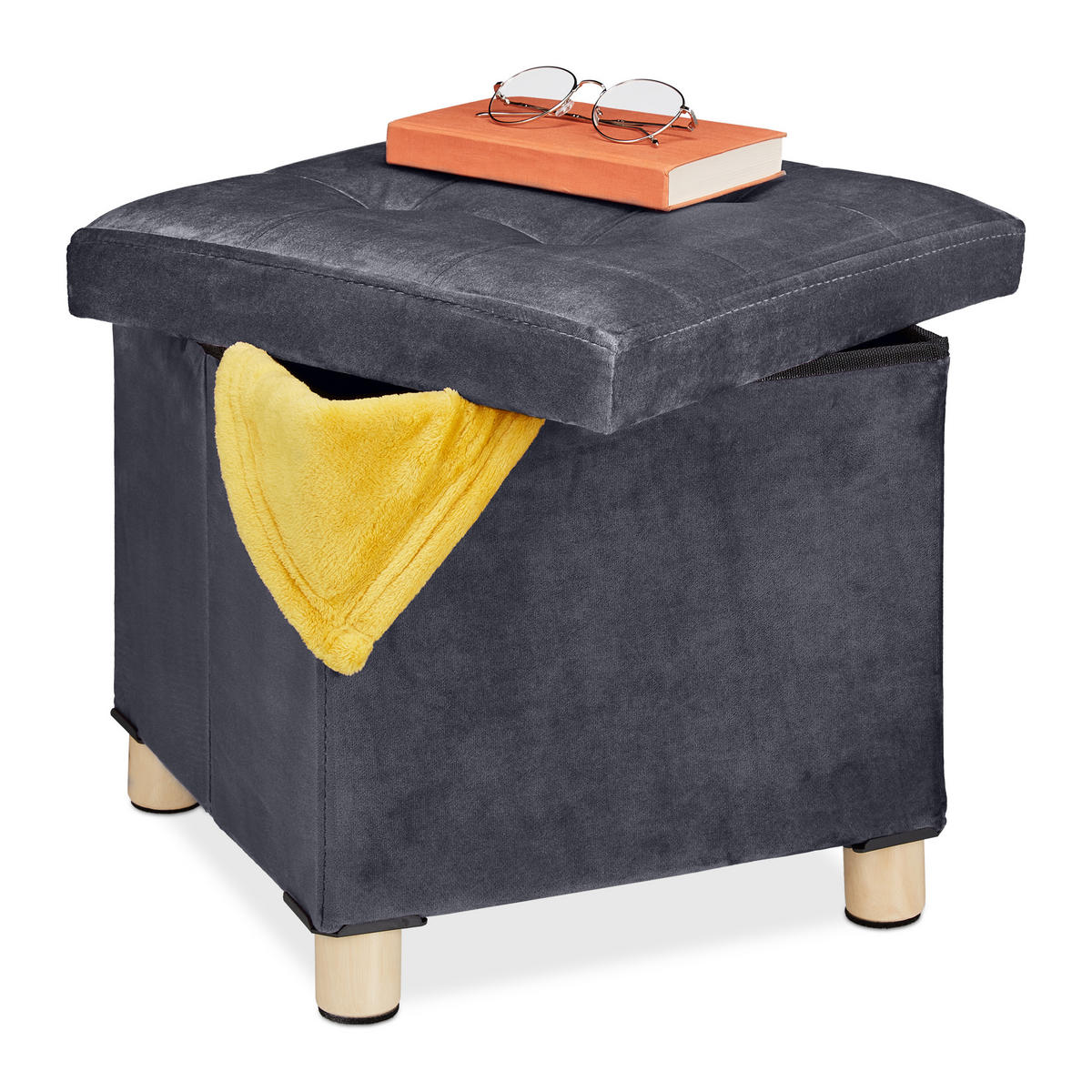 SAMTHOCKER - Anthrazit, Holz/Holzwerkstoff (38/35/38cm) - Relaxdays
