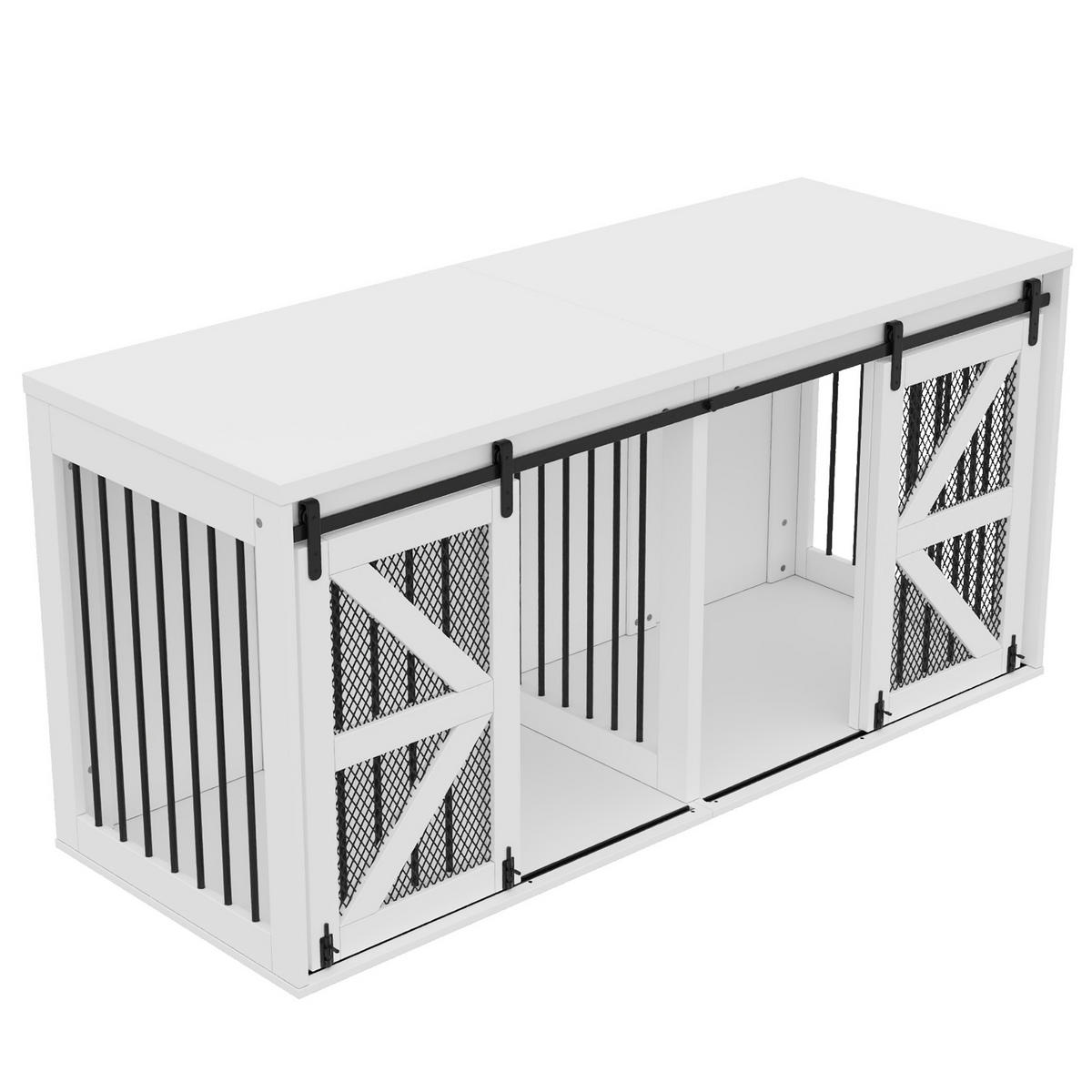 SIDEBOARD Weiß 160×60×75 cm aus MDF und Metall mit Schiebetüren und fester mittlerer Trennwand - Weiß, Holzwerkstoff (160/75/60cm) - Luhomfu