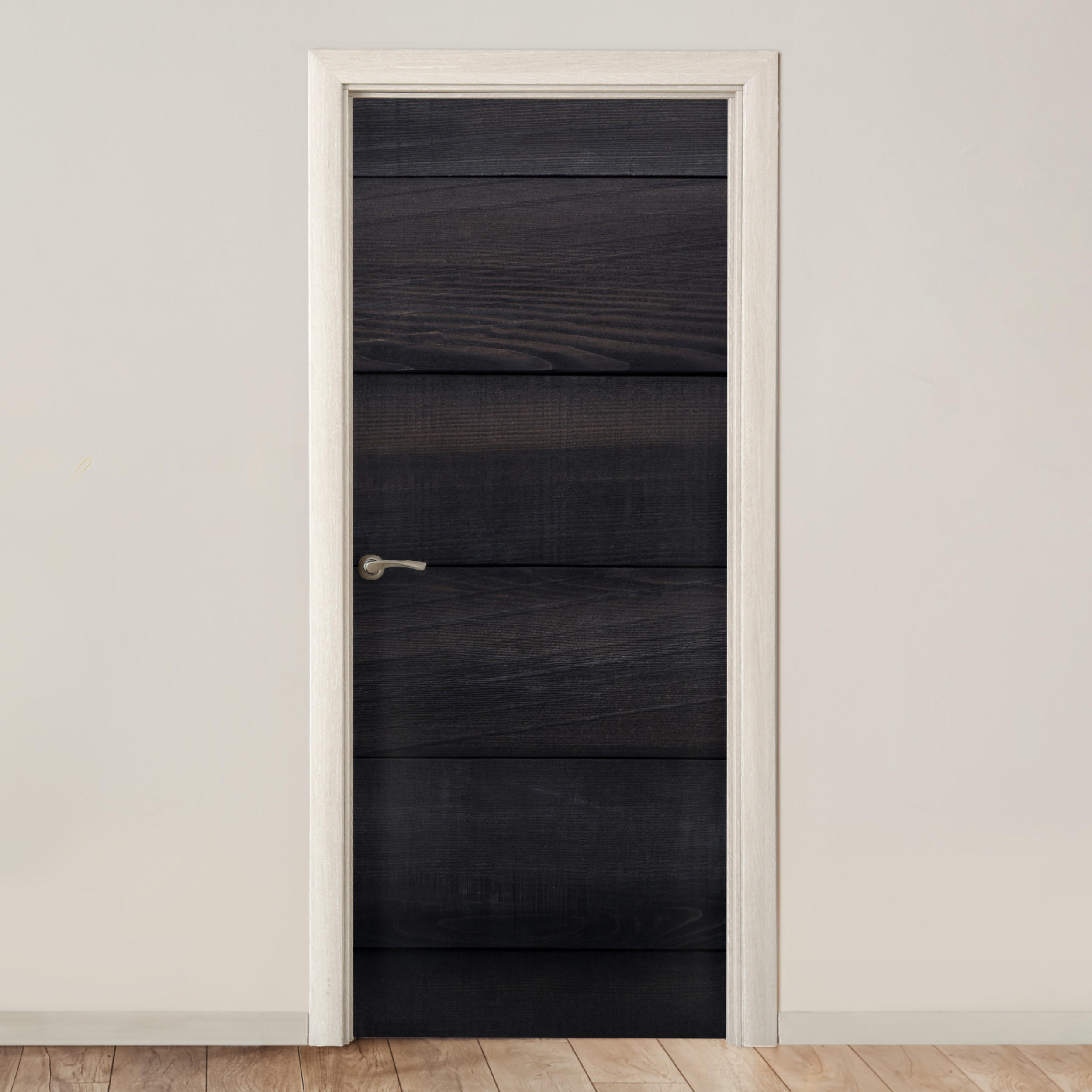 TÜRAUFKLEBER Selbstklebend - Schwarzer Hintergrund mit einer Plankenstruktur 90x205 cm - Türtapete - Schwarz, Kunststoff (90/0.1cm) - MuchoWow
