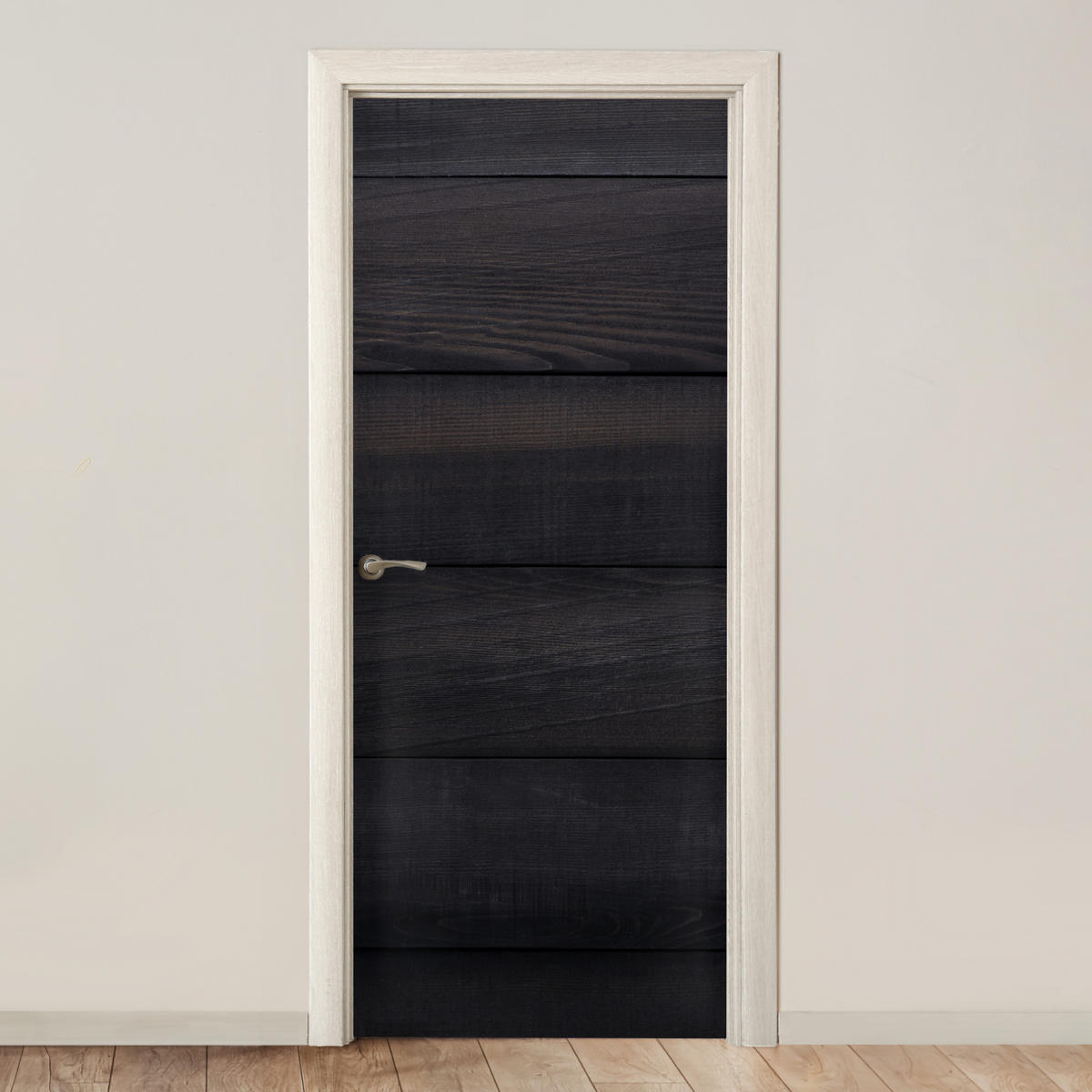 FOTOTAPETE Tür - Schwarzer Hintergrund mit einer Plankenstruktur 95x235 cm - Schwarz, Kunststoff (95/0.1cm) - MuchoWow