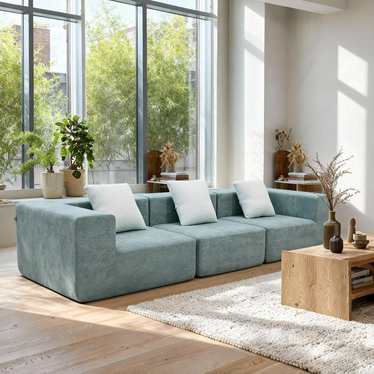 SOFA Pure 3-Sitzer - Salbei Weiß - Salbeigrün, Textil (300/62/100cm) - COCO Living
