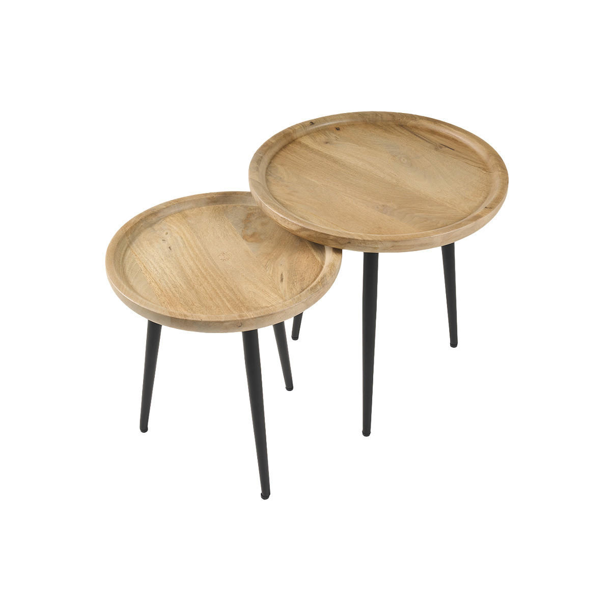 COUCHTISCH Verschachtelt Massiv Mangoholz Metall PYTA - Dunkelbraun, Holz (44/44/43cm) - Miliboo