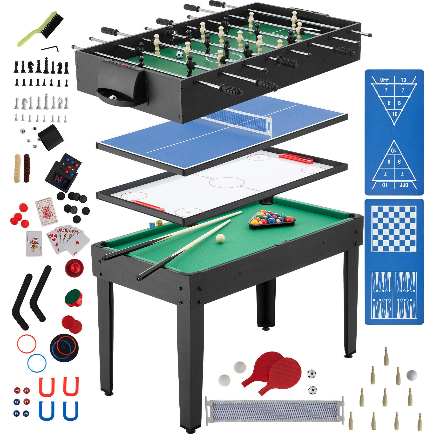 MULTIFUNKTIONALER SPIELTISCH Sirgamealot, 125 x 123 x 83 cm, schwarz/grün - Schwarz/Grün, Holz (125/123cm) - tectake
