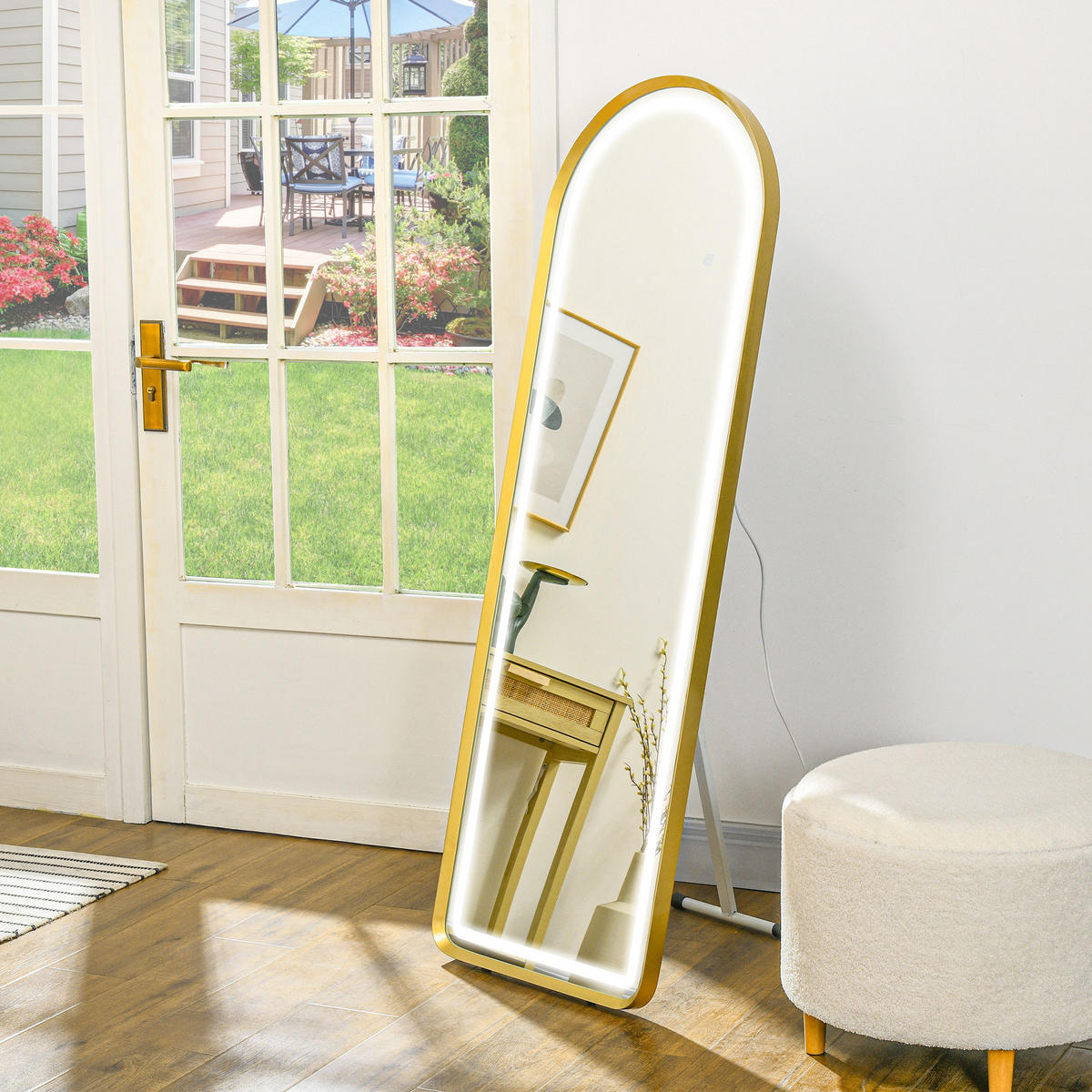 STANDSPIEGEL mit LED-Leuchte, Touch-Schlater, für Wohnzimmer, Schlafzimmer, Gold - Goldfarben, Glas (50/4/151.5cm) - HOMCOM