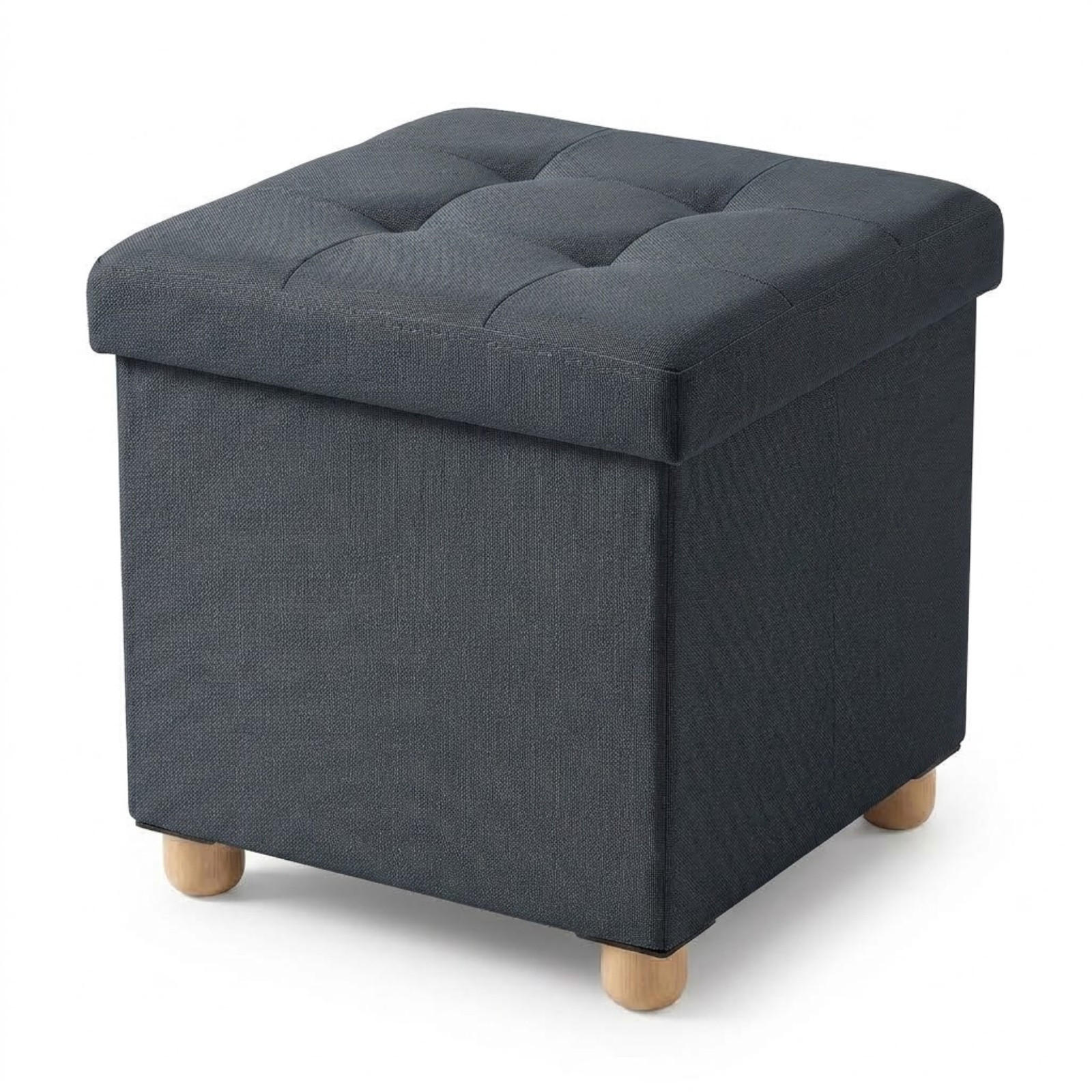 HOCKER mit Stauraum auf hölzernen Beinen 38/38/38 cm - Schwarz, Textil (38/38/38cm) - SCENA LIVING