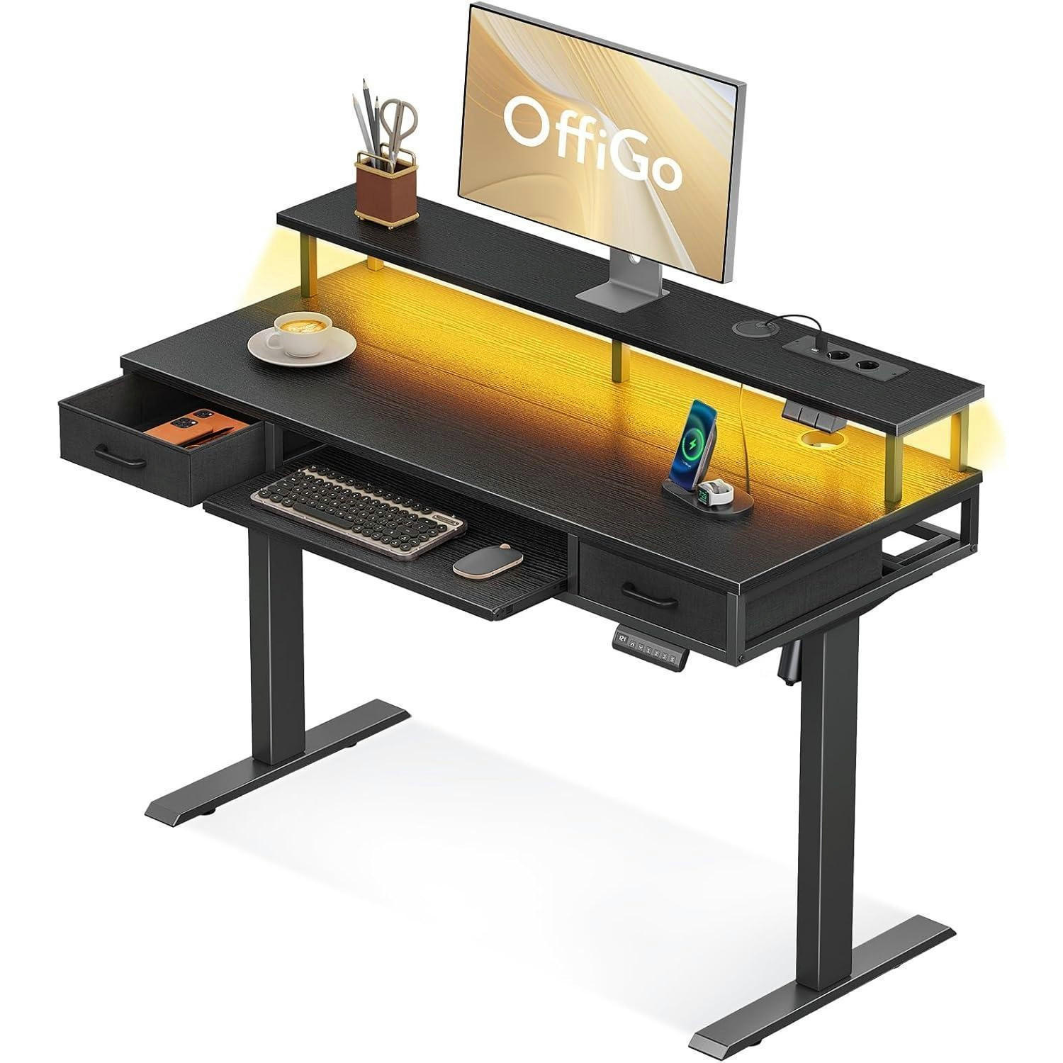 SCHREIBTISCH höhenverstellbar elektrisch mit Schubladen 120 cm Schwarz - Schwarz, Metall (54/120/78.5cm)