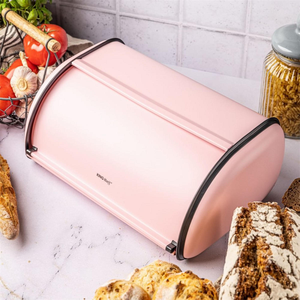 BROTKASTEN Rosa 44/27/18.5 cm KH1868 - Pink, Metall (27/18.5/44cm) - Kinghoff 