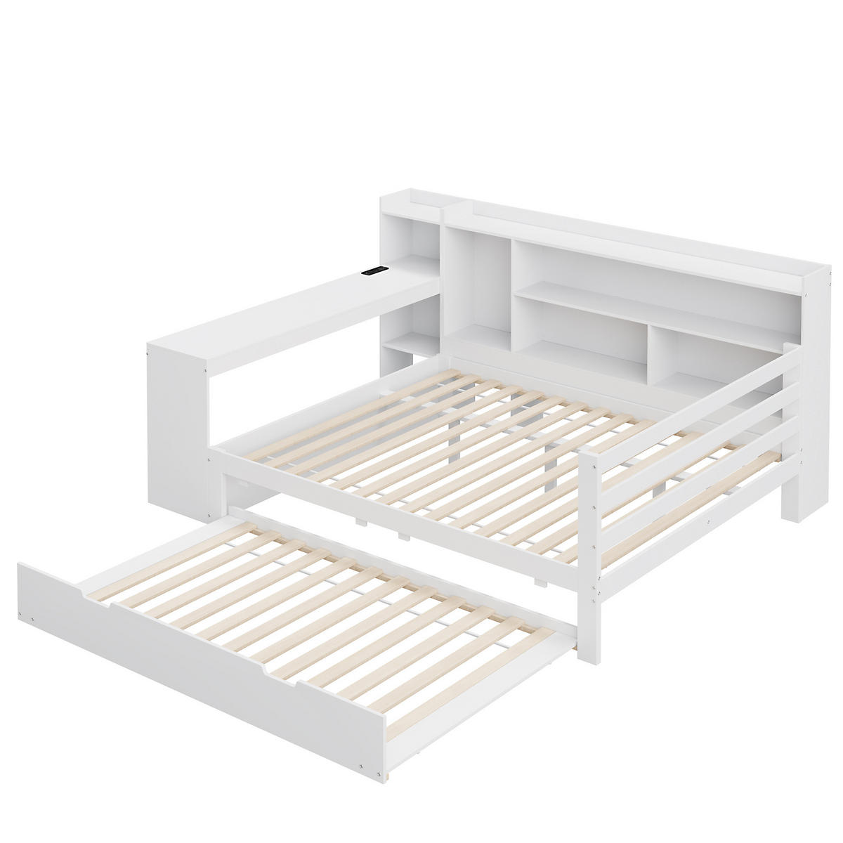 BETT Aus Massivholz mit ausziehbarem Bett und Schreibtisch Weiß 140/200 cm - Weiß, Holz (140/200cm) - OKWISH