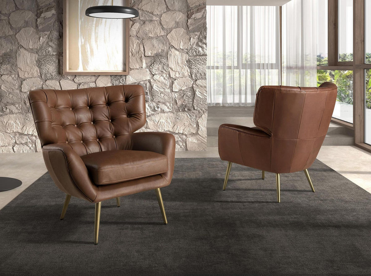 CHESTER-SESSEL dunkelbraunes Leder - Dunkelbraun/Goldfarben, Leder/Metall (85/85/84cm) - ANGEL CERDA