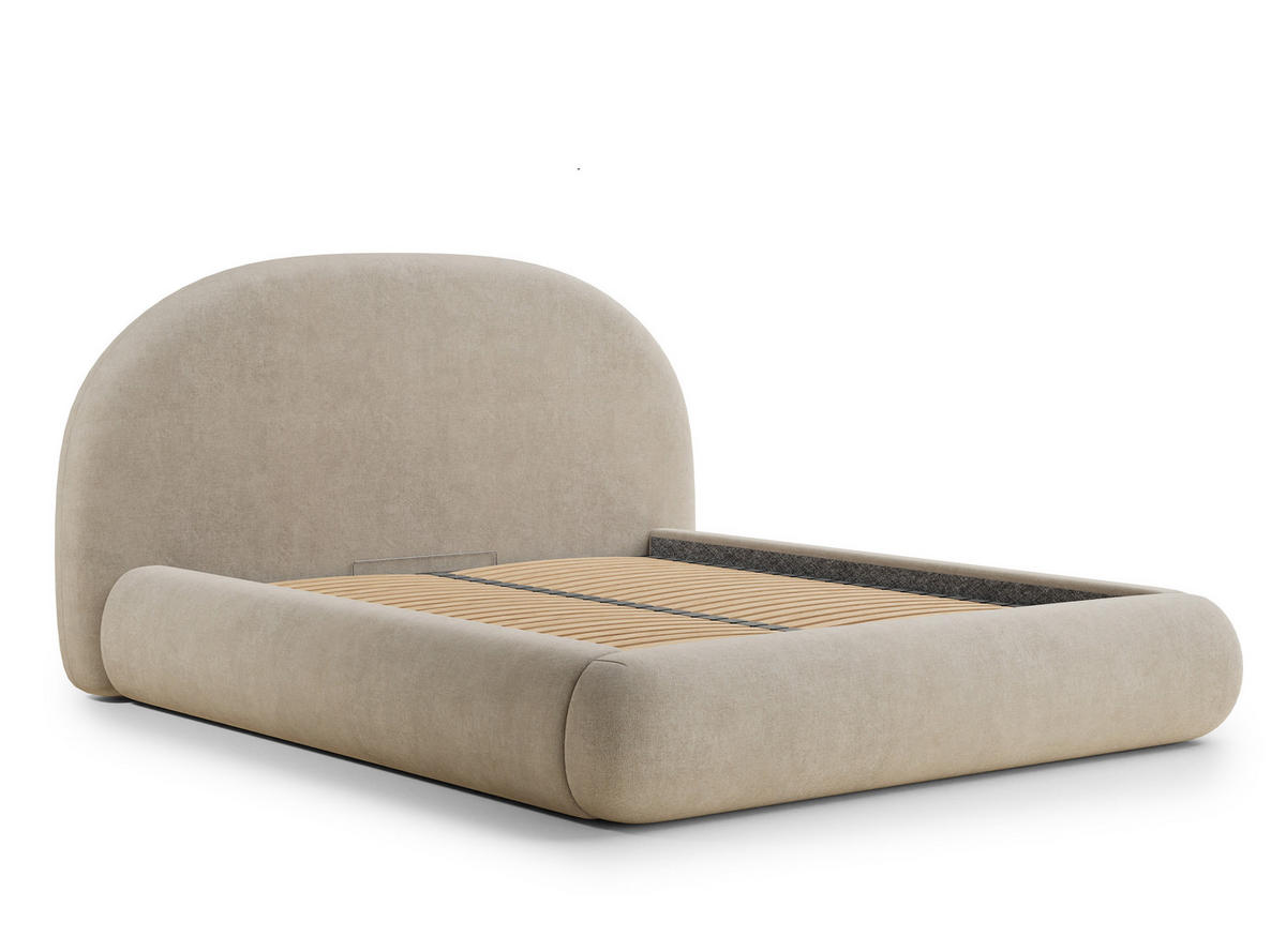 POLSTERBETT Maumere Beige 140/200 cm im Chenille-Stoff - Beige/Schwarz, Holz/Holzwerkstoff (140/200cm) - Maison de Reve