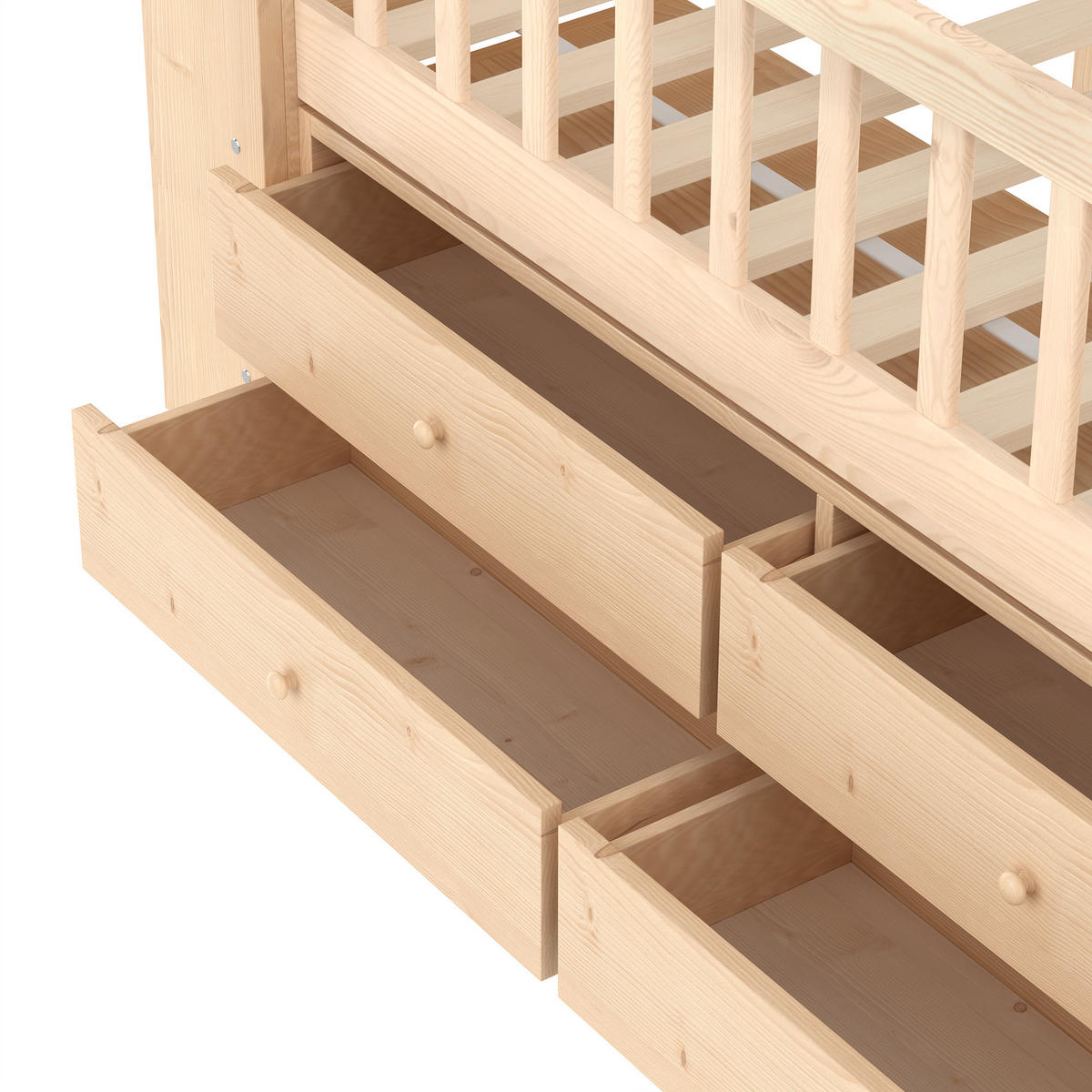 STAURAUMBETT 90/200 cm DE-04488 in Hausform mit 4 Schubladen und LED in Natur - Naturfarben, Holz/Holzwerkstoff (90/200cm) - ComfortXL