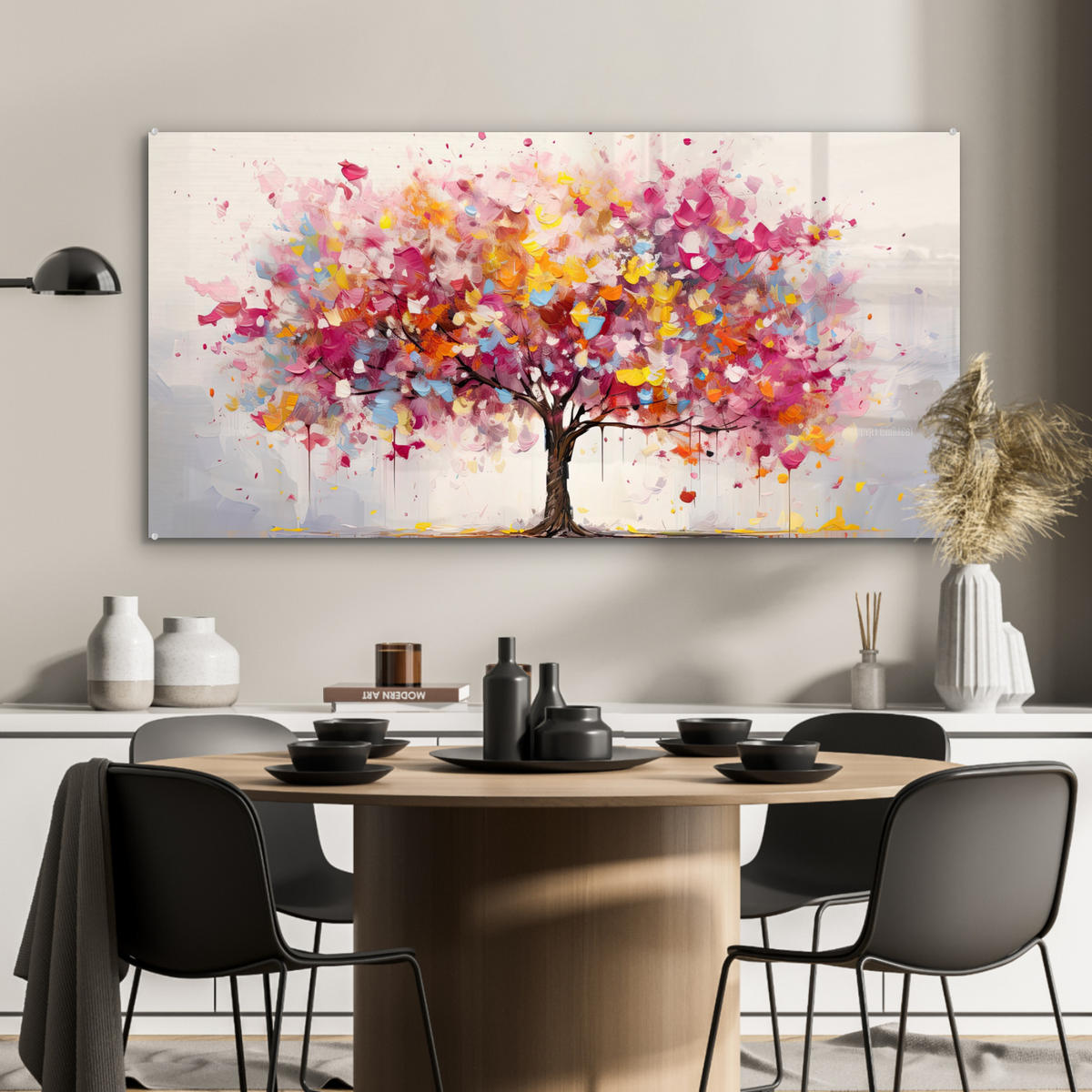 OBRAZ NA AKRYLOVOM SKLE Akvarel - Strom - Umenie - Abstraktné 120x60 cm - viacfarebná, sklo (120/60cm) - MuchoWow