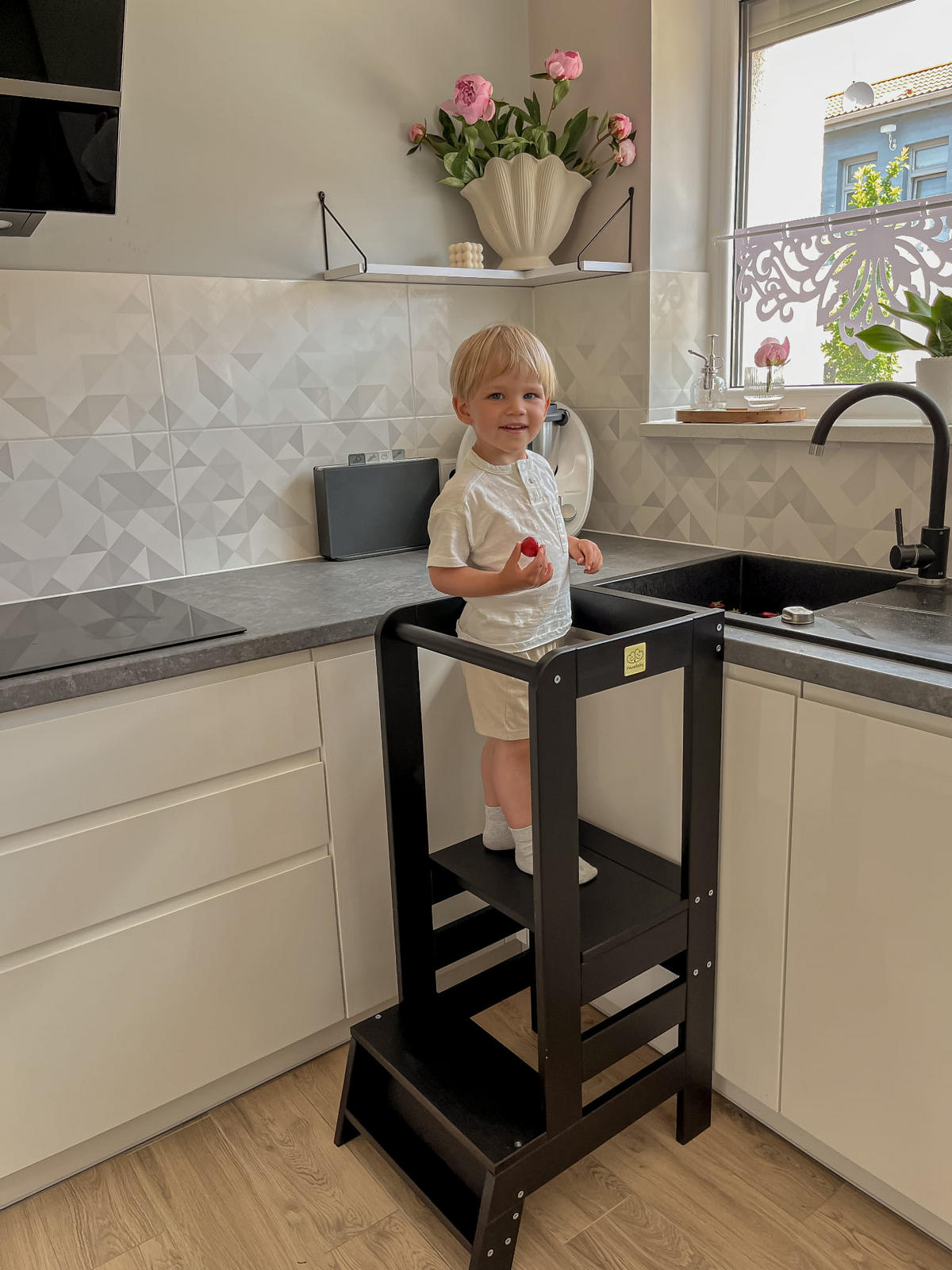 LERNTURM mit Tafel für Kinder, Natur Holz, Schwarz-Natur - Schwarz/Naturfarben, Holz (39/90/90cm) - MeowBaby