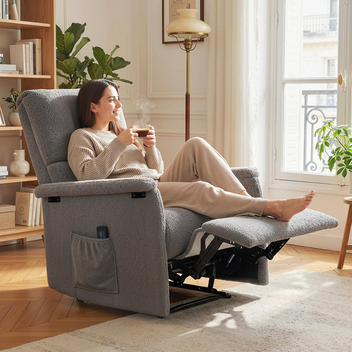 MASSAGESESSEL Grau mit Massagefunktion und Liegefunktion 84/69/99 cm - Hellgrau, Textil (84/99/69cm) - PANGIVO