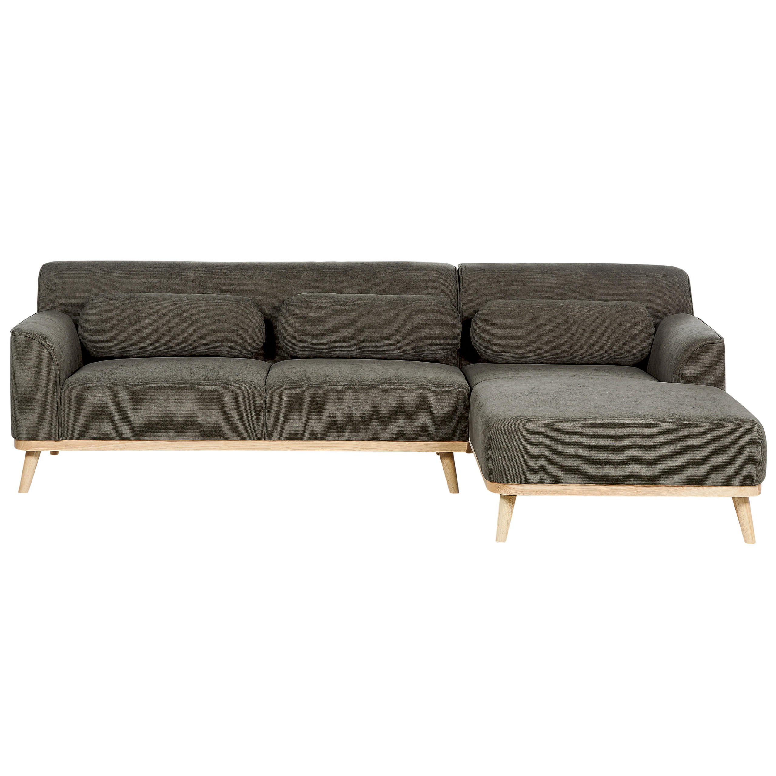 3-SITZER-ECKSOFA Cord dunkelgrün rechtsseitig Simos - Hellbraun/Grün, Textil (264/159cm) - Beliani