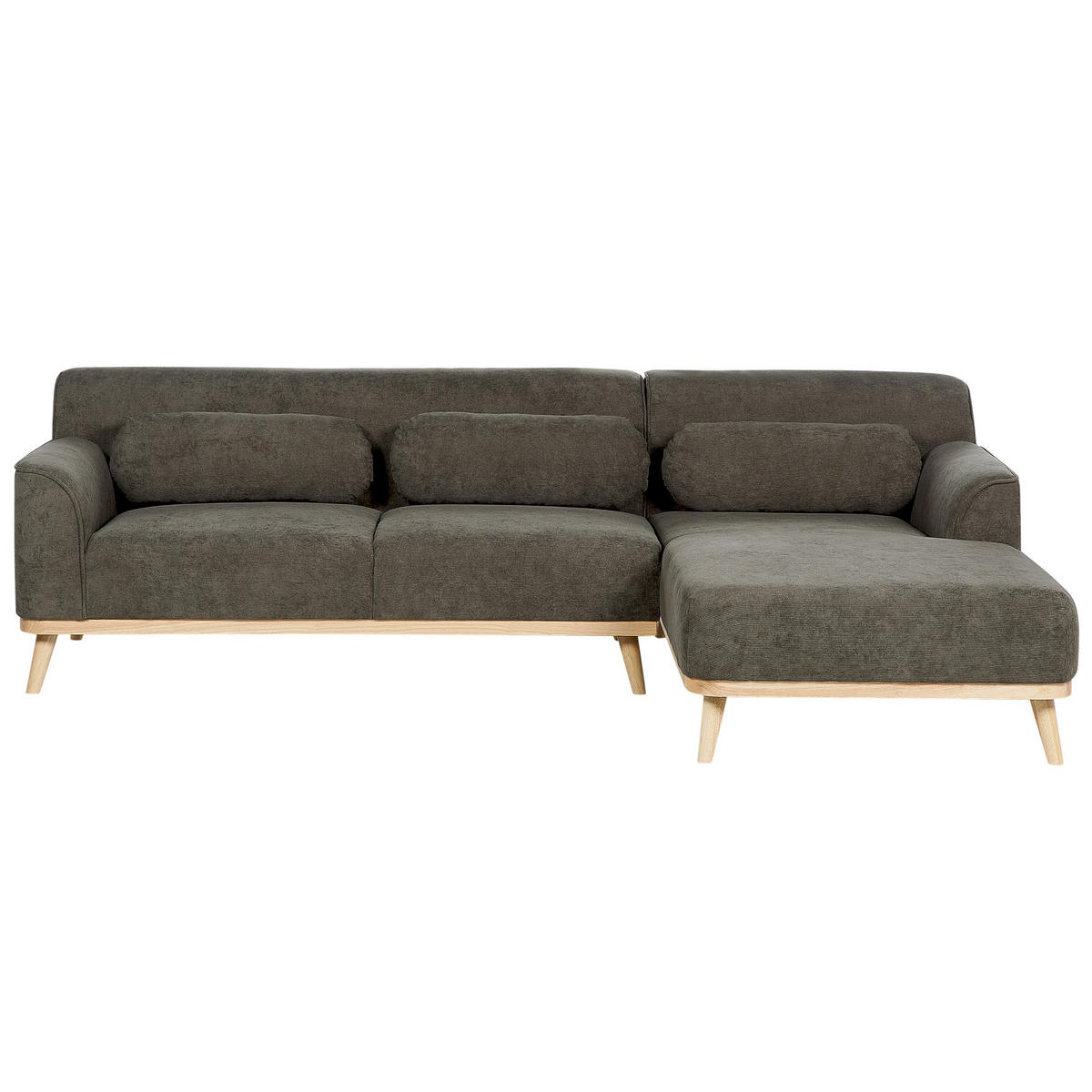 3-SITZER-ECKSOFA Cord dunkelgrün rechtsseitig Simos - Hellbraun/Grün, Textil (264/159cm) - Beliani