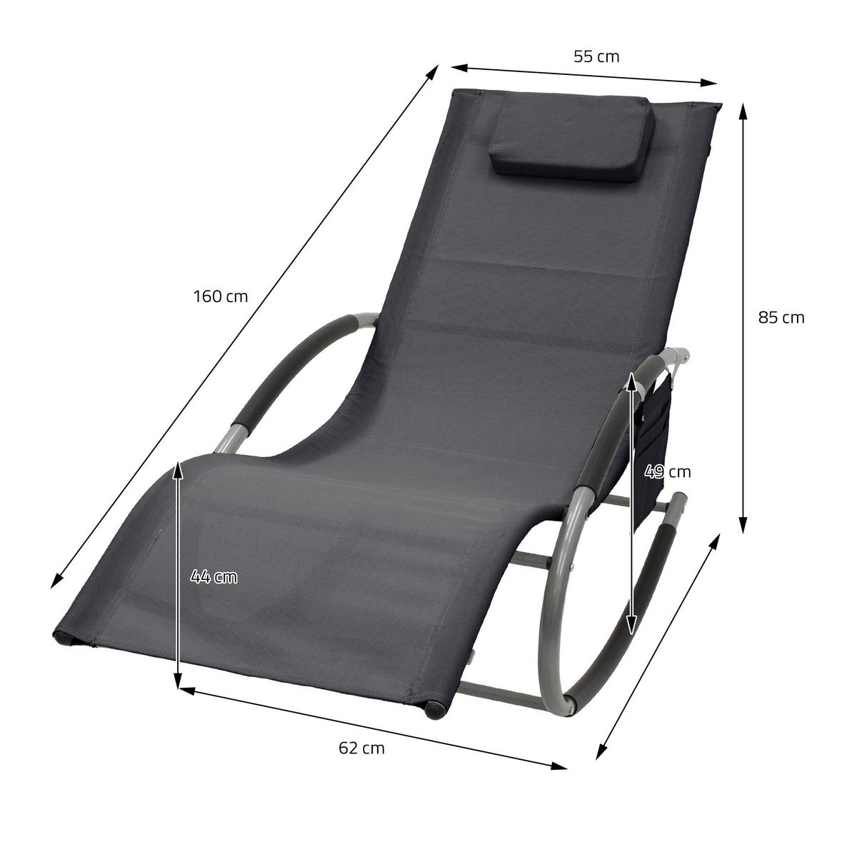 SCHAUKELLIEGE samt Anthrazit - Schwarz, Metall (62/85/160cm) - ML-DESIGN