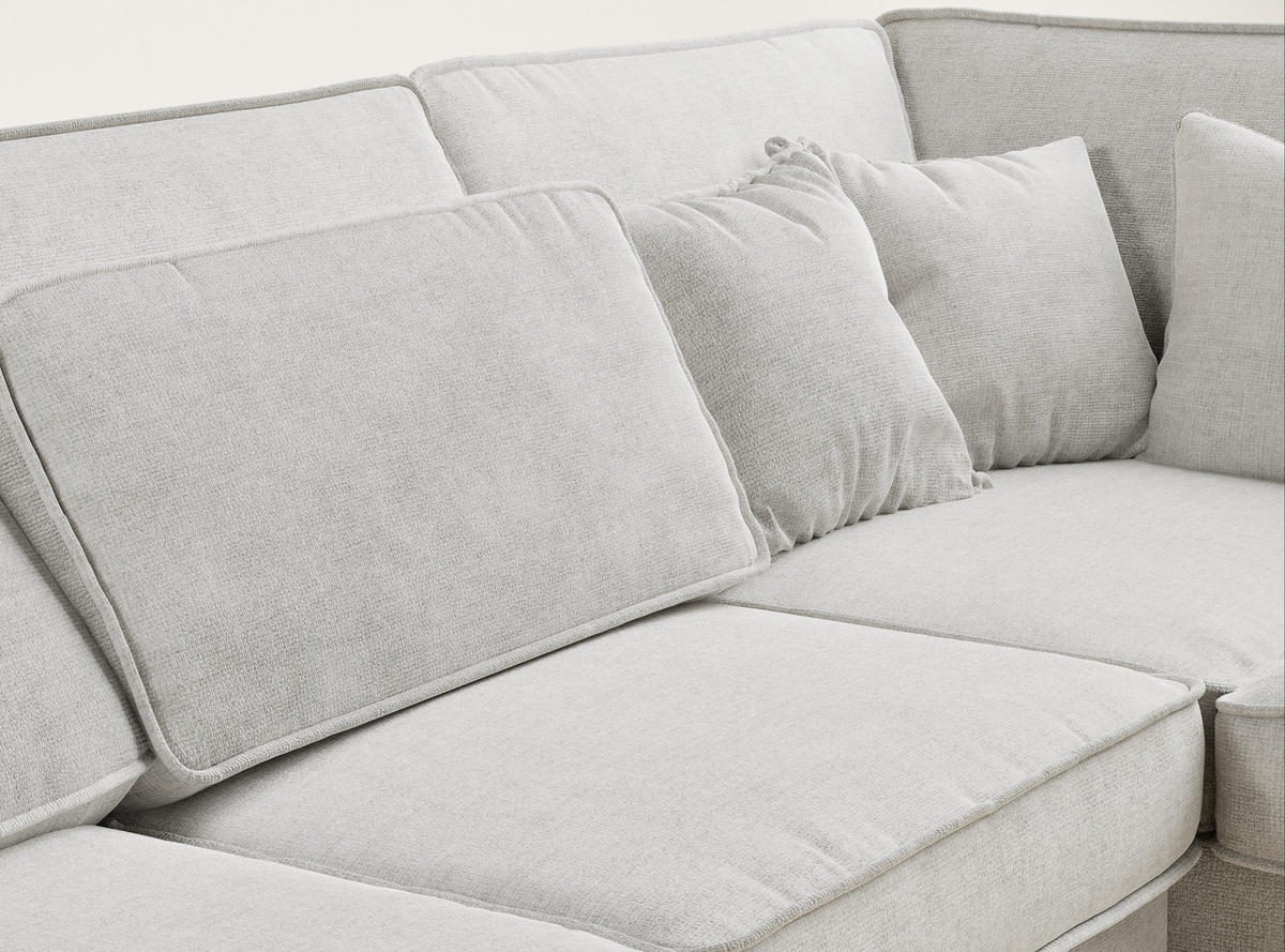 ECKSOFA Kirou Beige grau Chenille-Stoff - Rechts Seite - Greige/Schwarz, Holz/Holzwerkstoff (311/225cm) - Maison de Reve