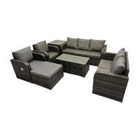 GARTENSOFA SET mit rechteckigem COUCHTISCH Polyrattan 10-Sitzer Dunkelgrau - Dunkelgrau/Grau, Glas/Kunststoff - Fimous