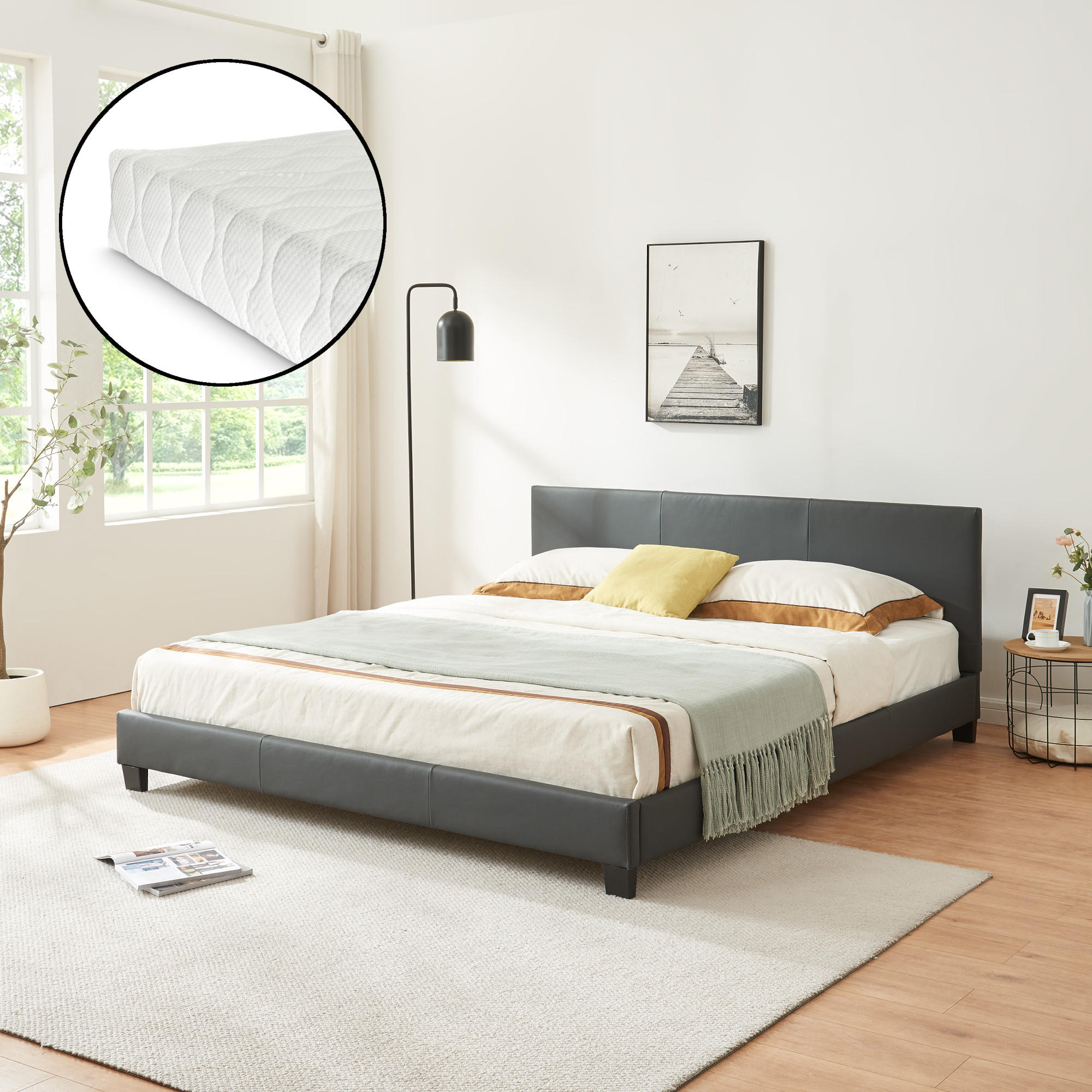 POLSTERBETT Albacete mit Matratze - Dunkelgrau, Textil (180/200cm) - Corium