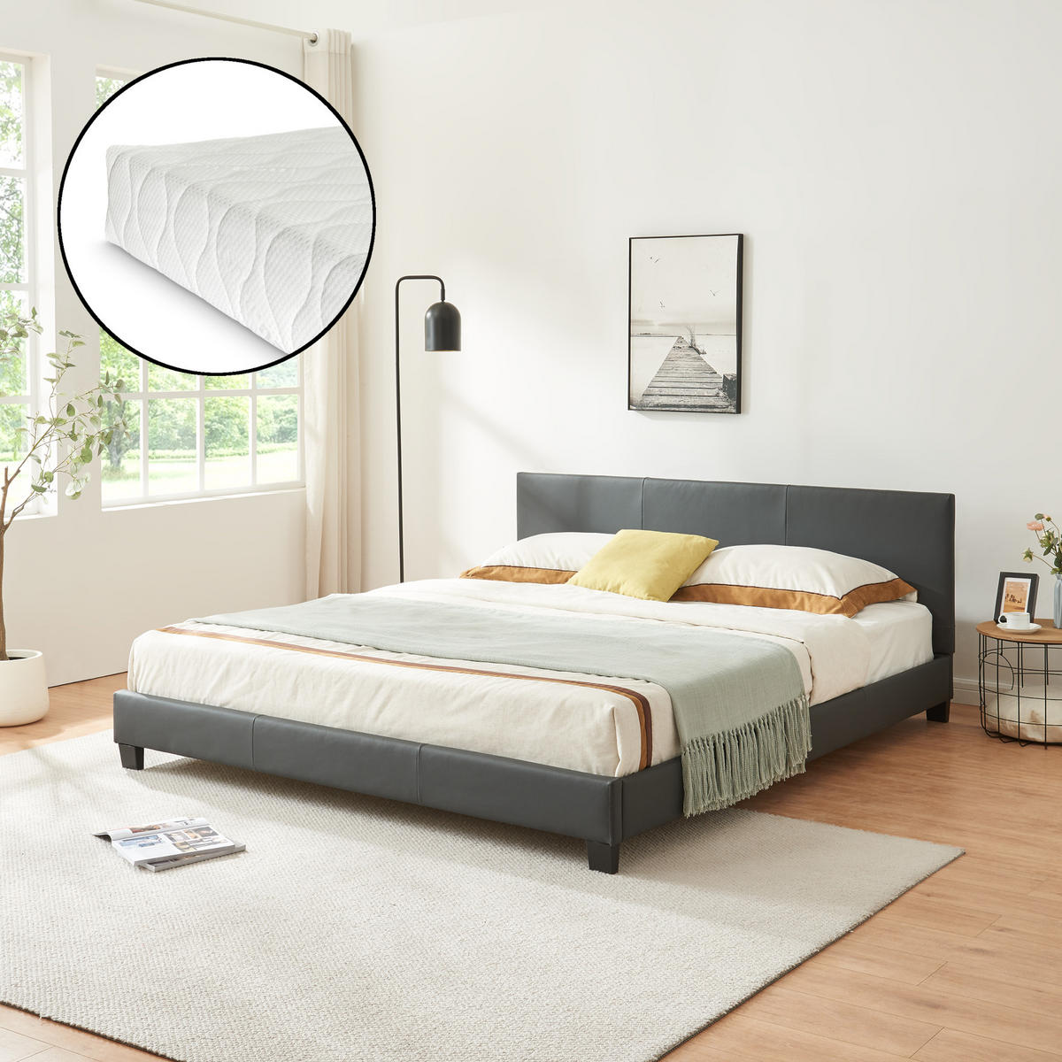 POLSTERBETT Albacete mit Matratze - Dunkelgrau, Textil (180/200cm) - Corium