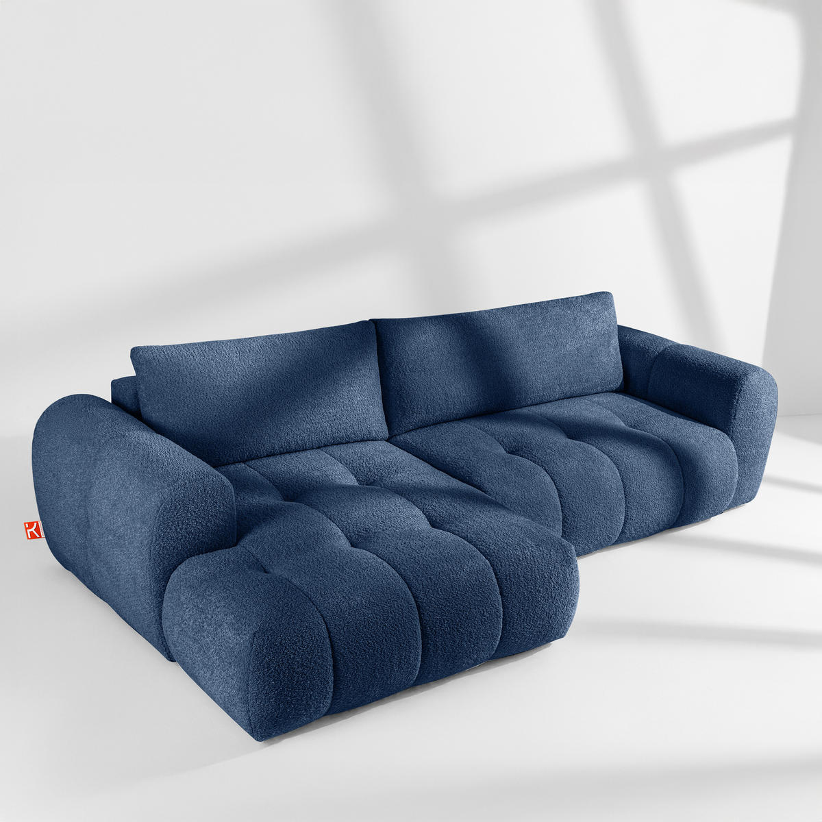 ECKSOFA LINKS LIRA, Dunkelblau, Bouclé - Dunkelblau, Holz/Holzwerkstoff (295/112cm) - KONSIMO®