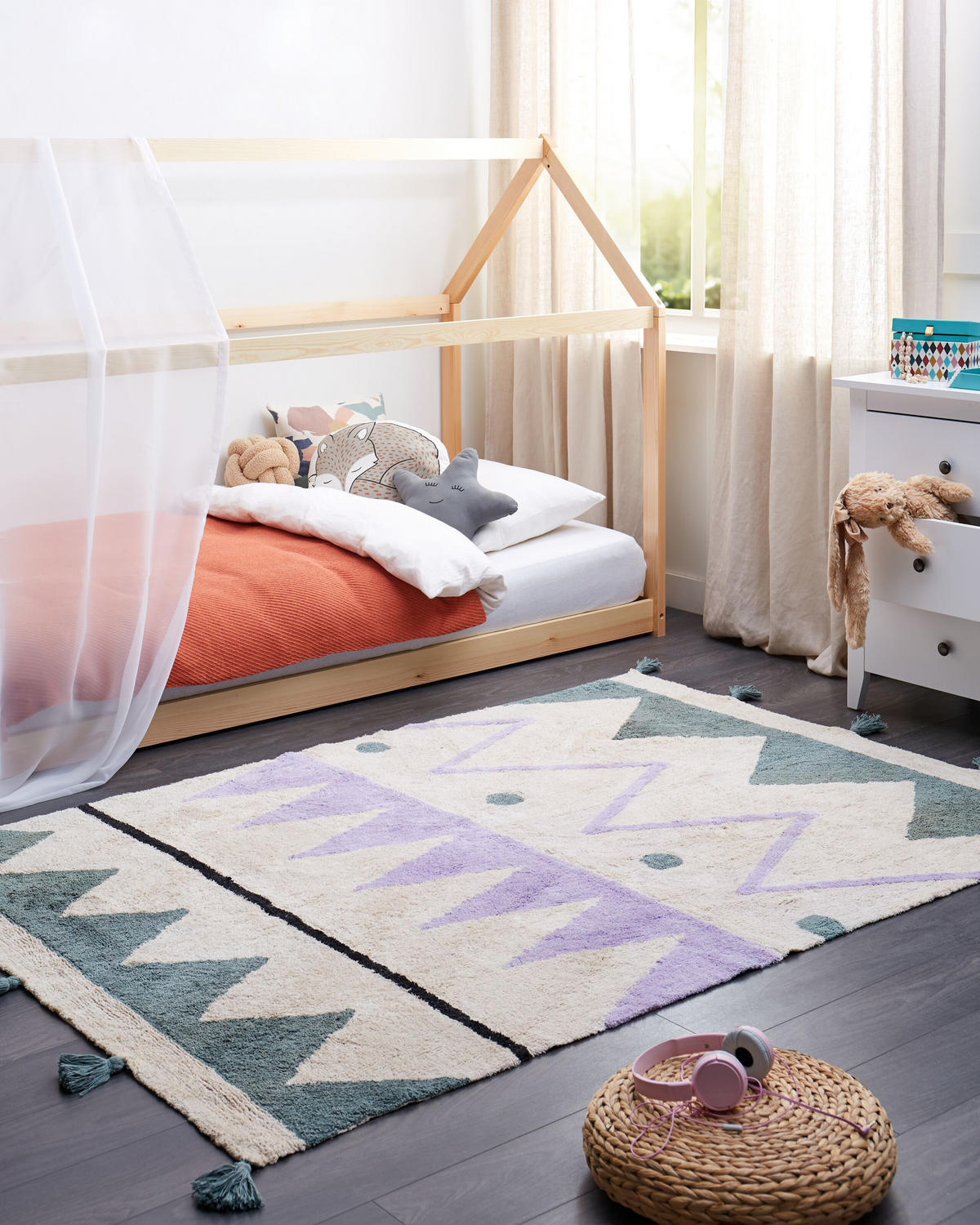 KURZFLOR-TEPPICH Beige 140/200 cm Alakol - Beige/Lila, Textil (140/200cm) - Beliani