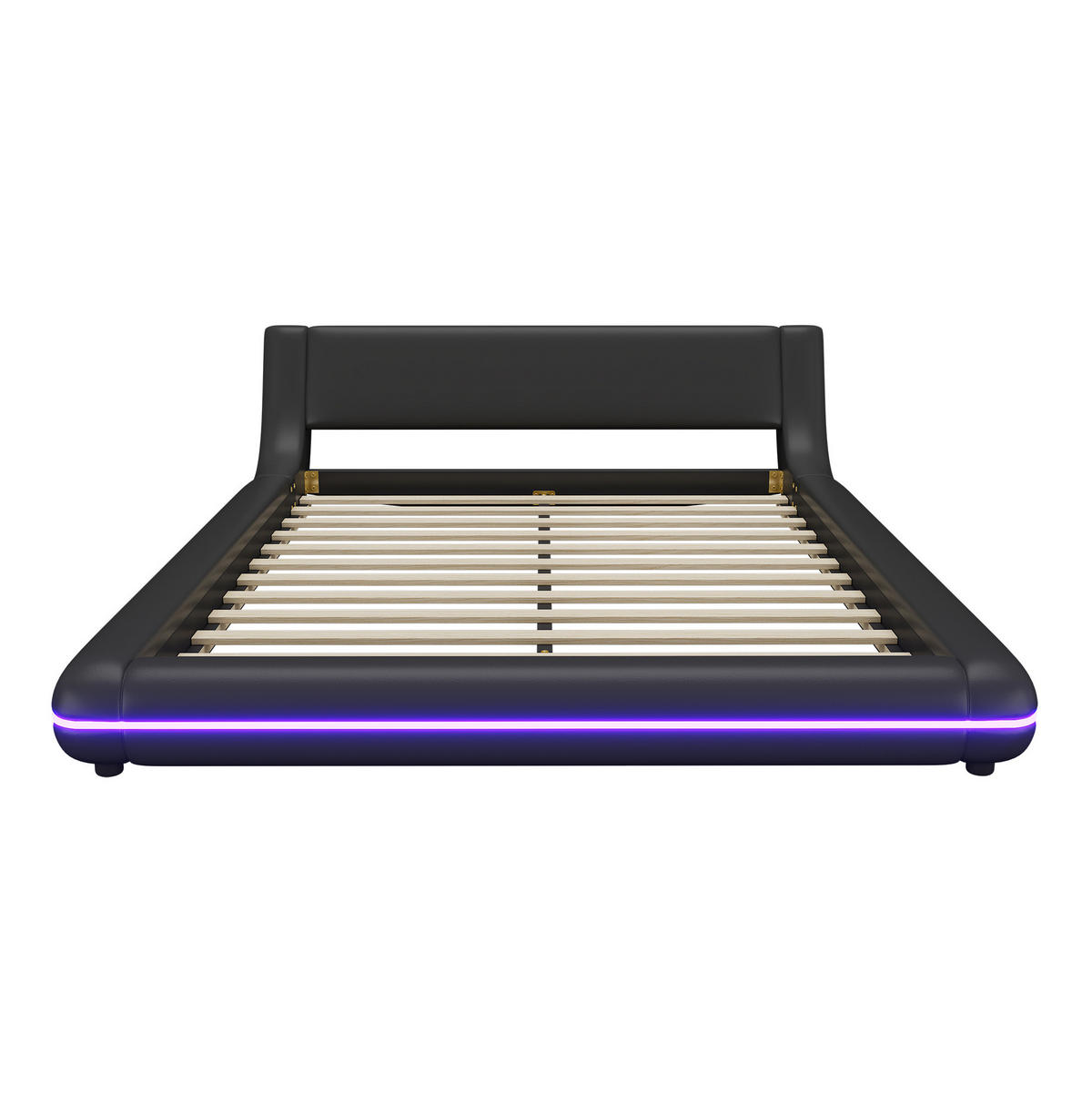 BODENBETT aus PU und MDF 140x200 cm Schwarz mit LED-Umgebungslicht und pflegeleichter Oberfläche - Schwarz, Kunststoff (140/200cm) - Modfu