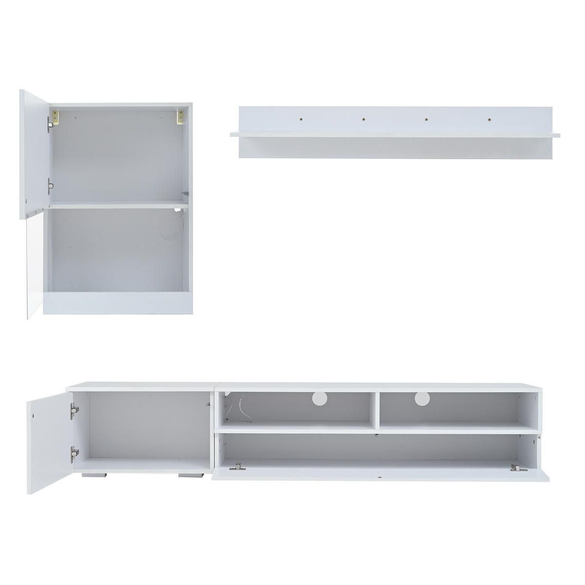 TV-ELEMENT3-TLG 175cm TV-Wohnwand-Set Weiß Hochglanz mit LED für TVs bis 80 Zoll - Weiß, Holz (64.64/13.46/84.71cm) - Raelunyi