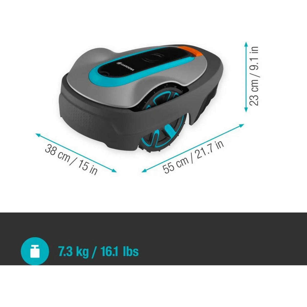 MÄHROBOTER SILENO Life 750 m² Bluetooth Wetterfest Grau Türkis - Türkis/Schwarz, Kunststoff (39/23/58cm) - Gardena