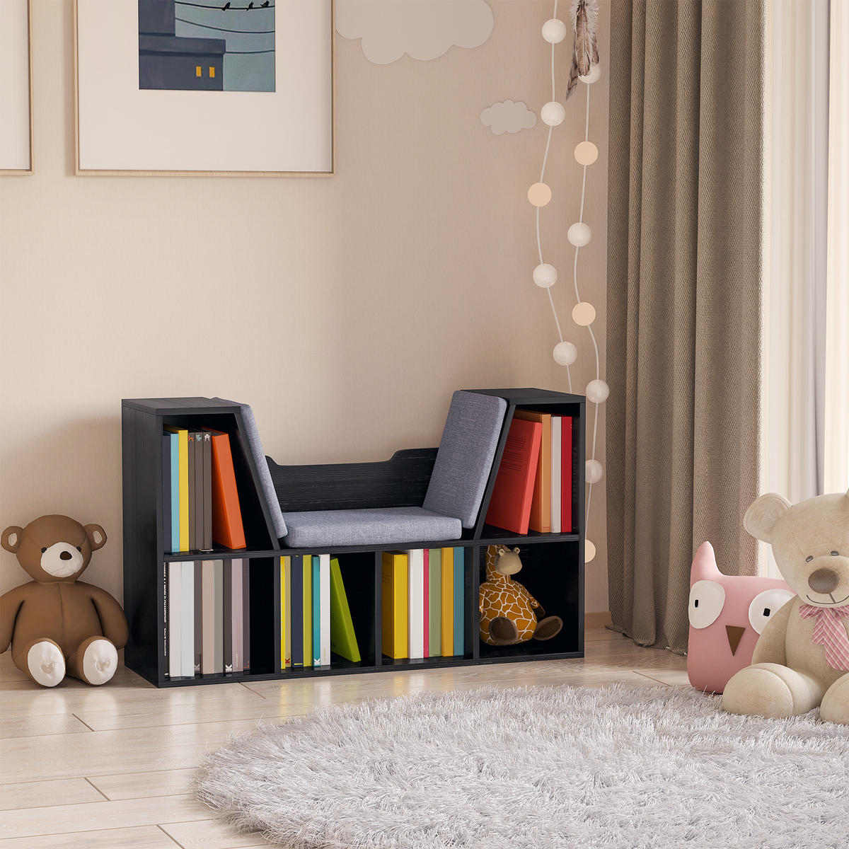 KINDERREGA DE-15481 102/30/61 cm, 6 Fächer Schwarz - Schwarz, Holzwerkstoff (102/61/30cm) - ComfortXL