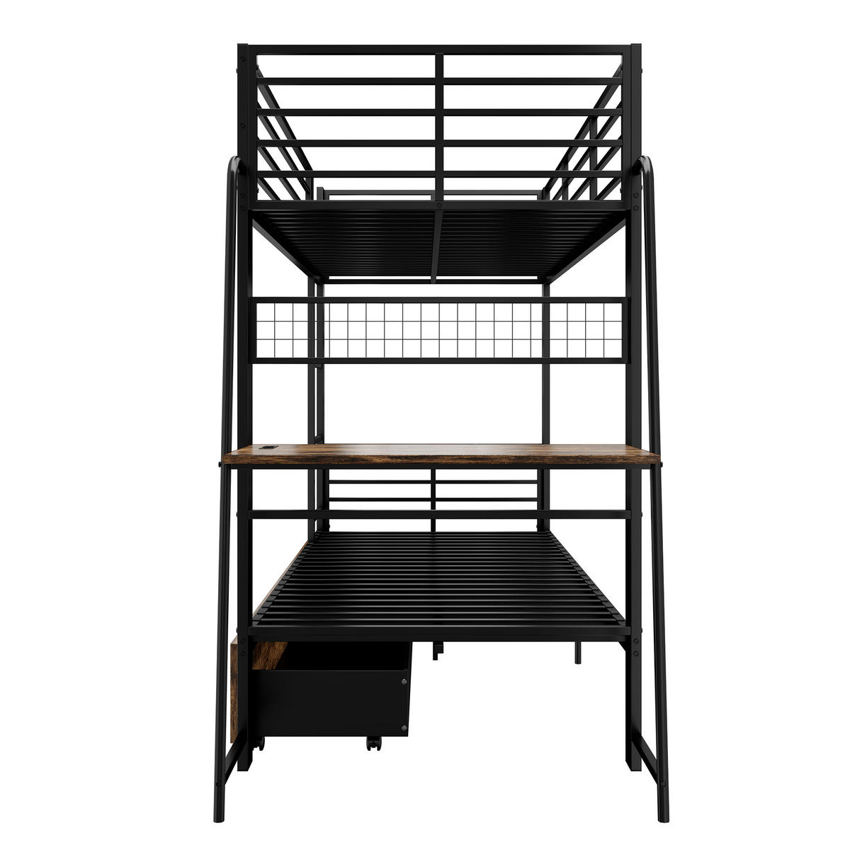 ETAGENBETT 90/200 cm DE-33081 mit Schreibtisch und LED Schwarz - Schwarz, Metall (90/200cm) - ComfortXL