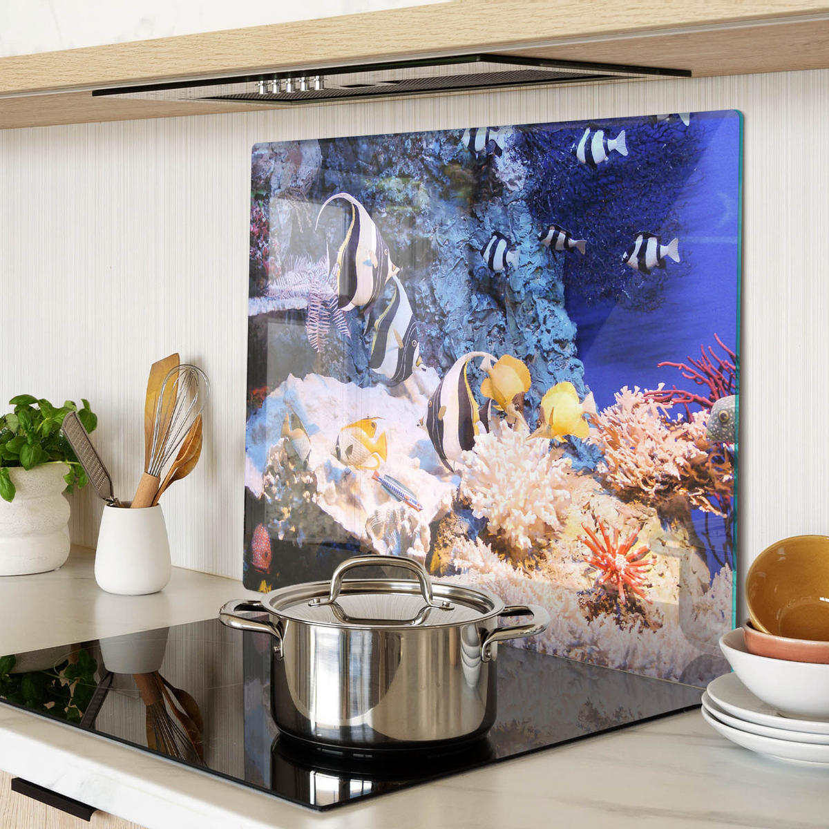 GLASPLATTE 60x52 cm Korallenriff - Champagner/Multicolor, Glas (60/52cm) - TULUP