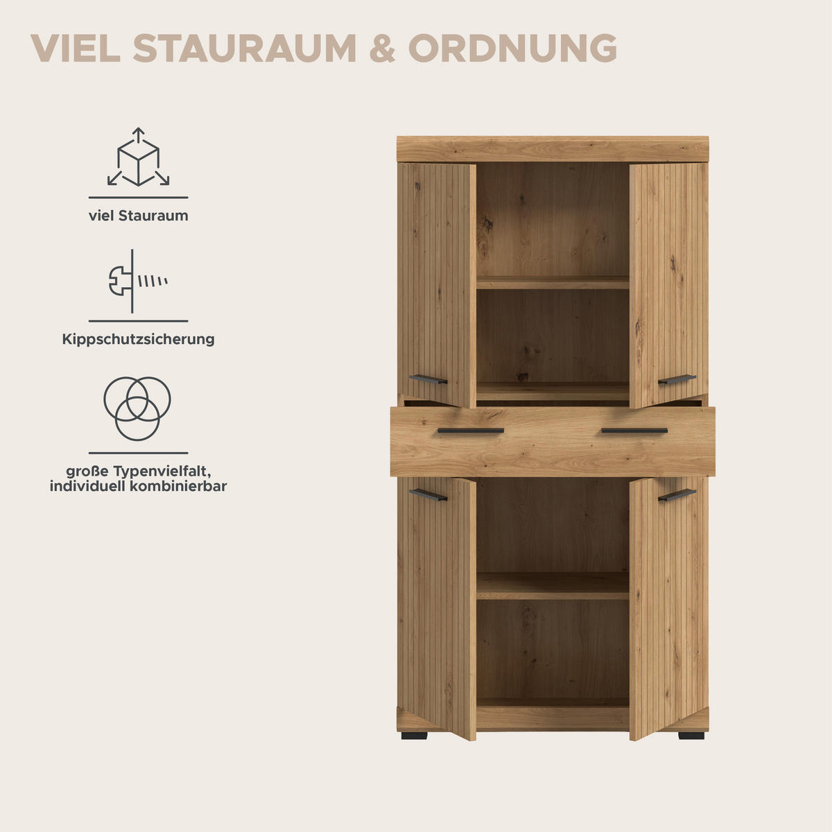 MIDISCHRANK SCOUT (B/H/T: ca. 74/141/31 cm) in Artisan Eiche Nachbildung/Artisan Eiche Nachbildung - Eiche Artisan, Holz (74/141/31cm)