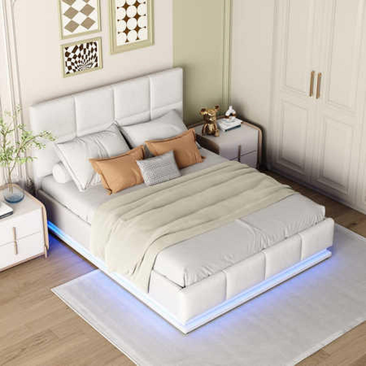 TAPECIRANI KREVET 140x200 Bijeli Umjetna Koža LED Hidraulični - bijela, tekstil (140/200cm) - FLIEKS
