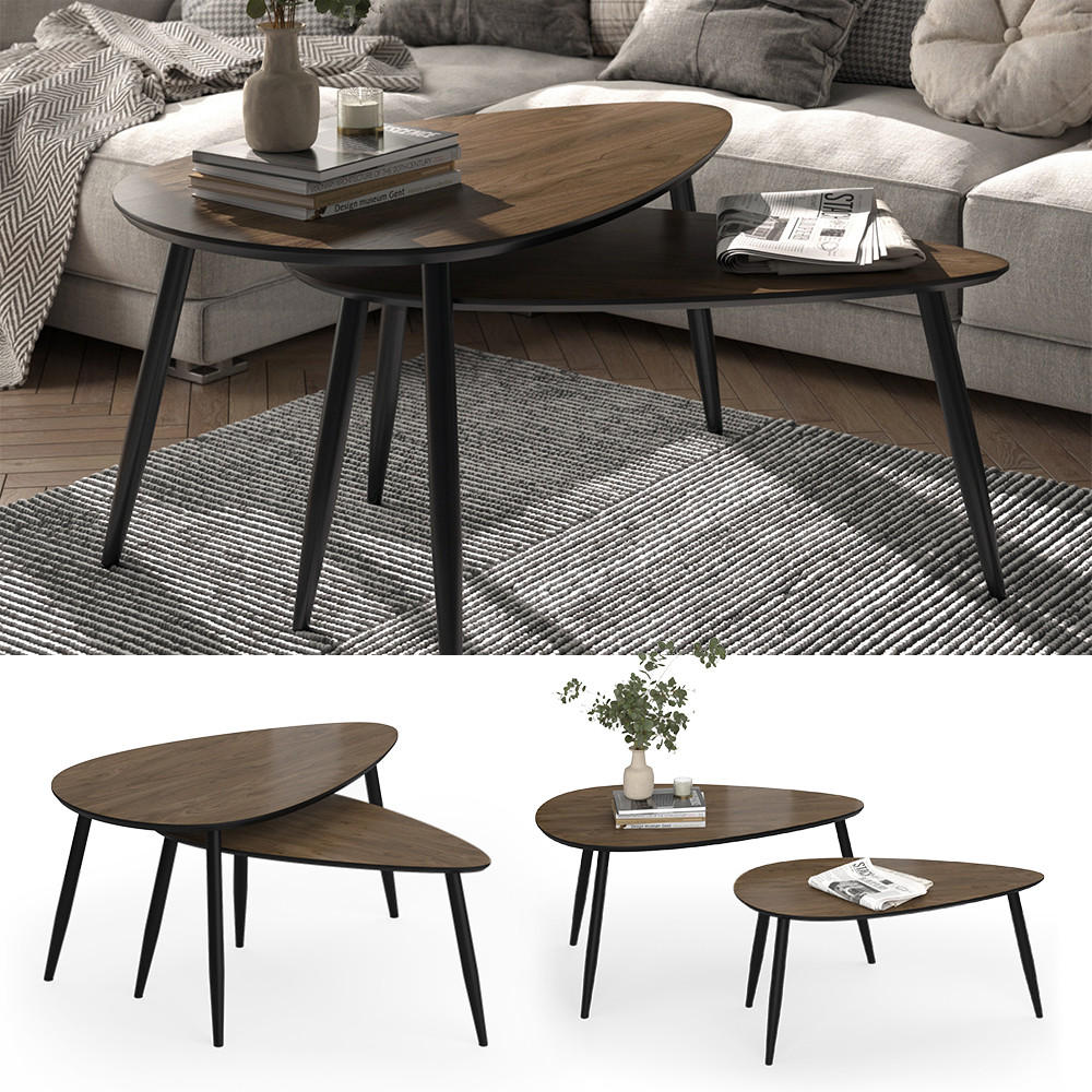 COUCHTISCH-SET Veyo Walnuss/Schwarz 98 x 60 cm Set, 2 Teile - Walnussfarben/Schwarz, Holzwerkstoff (60/98/48cm) - Vicco