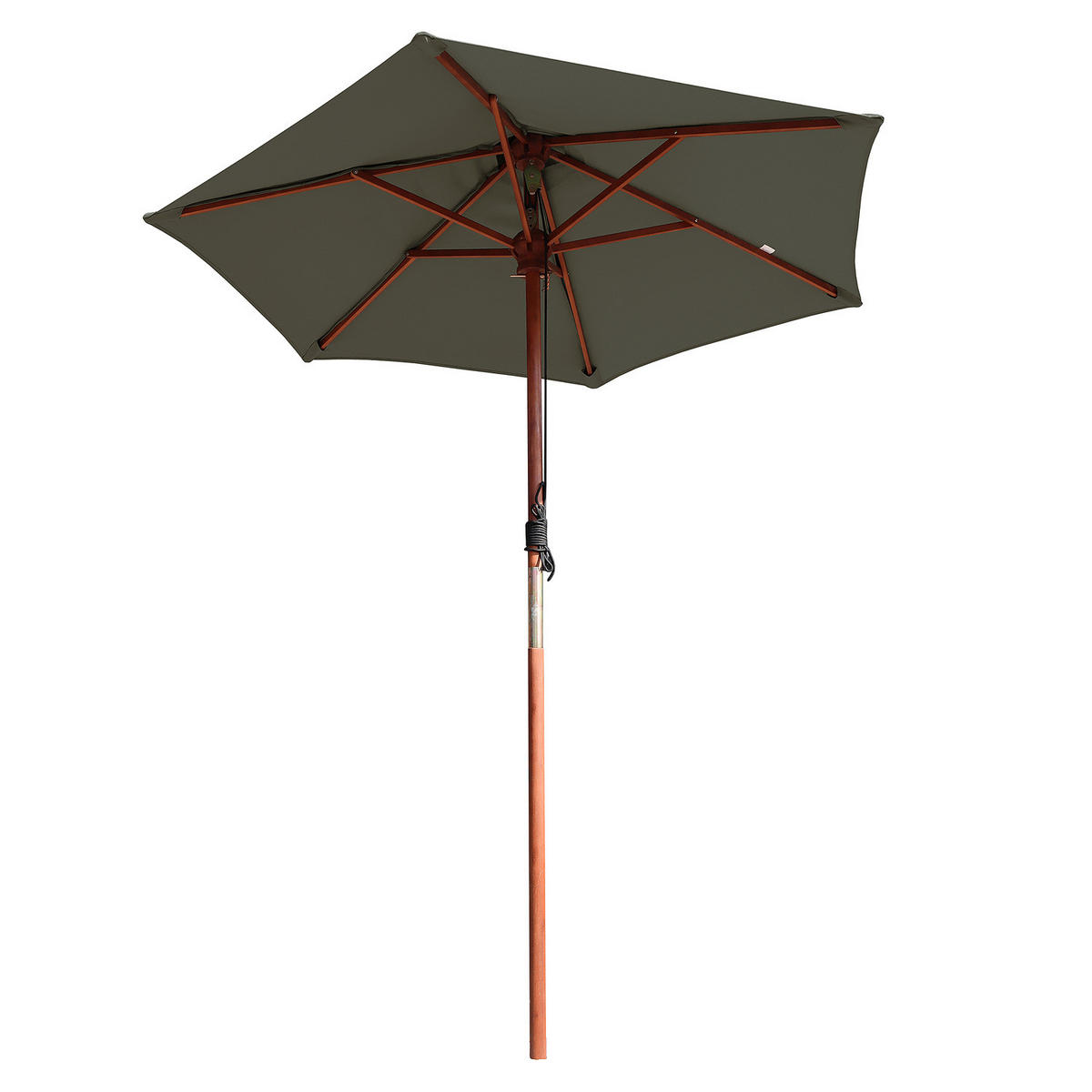 SONNENSCHIRM - Eukalyptus massiv / Polyester - Salbeigrün, Holz/Textil (200/200cm) - home24