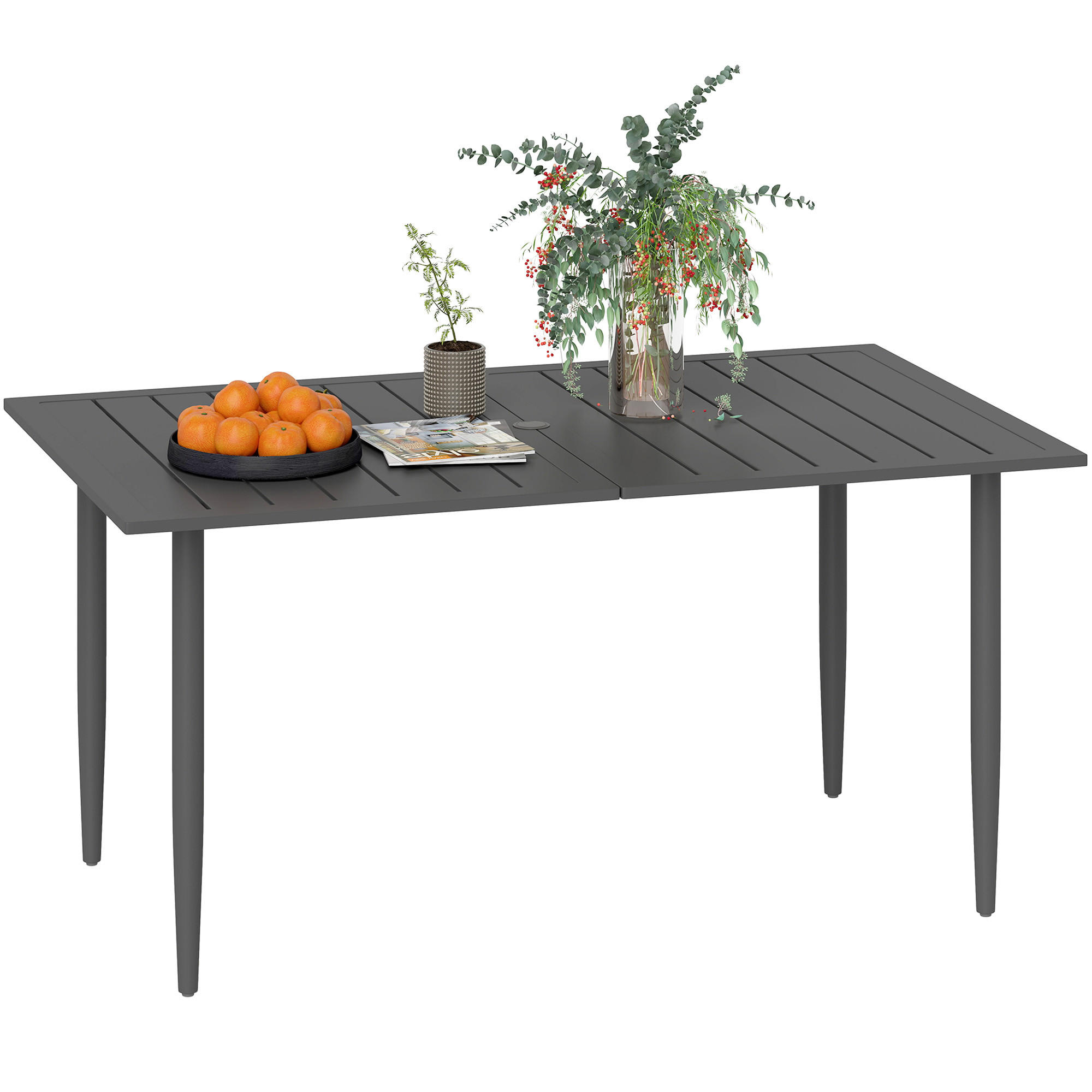 GARTENTISCH DE-07277 mit Schirmloch und Lattendesign Schwarz - Schwarz, Metall (150/90/73cm) - ComfortXL