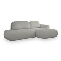 ECKSOFA NUVIRA R-S Hellgrau Boucle-Stoff mit Schlaffunktion - Hellgrau, Holz (274/165cm) - MASSENO