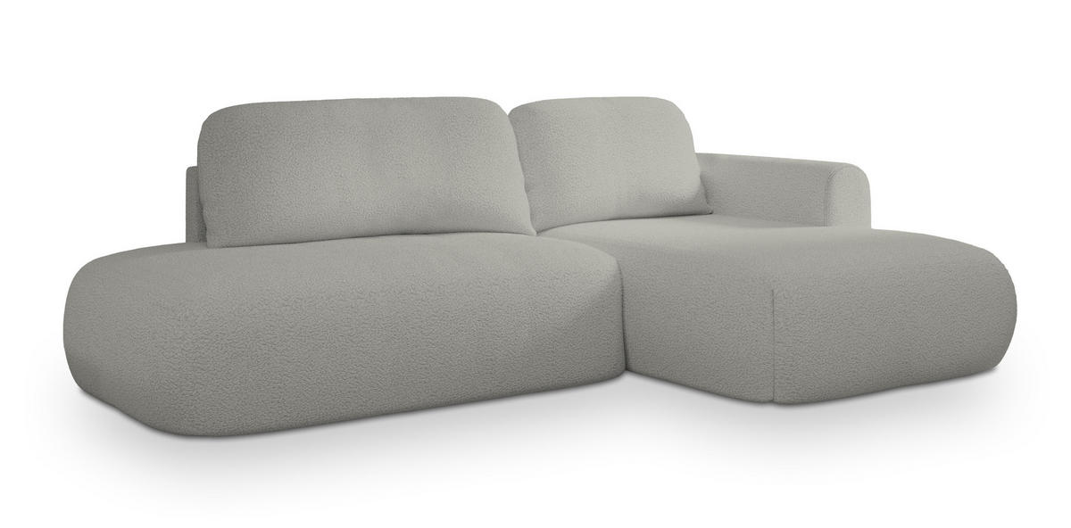 ECKSOFA NUVIRA R-S Hellgrau Boucle-Stoff mit Schlaffunktion - Hellgrau, Holz (274/165cm) - MASSENO