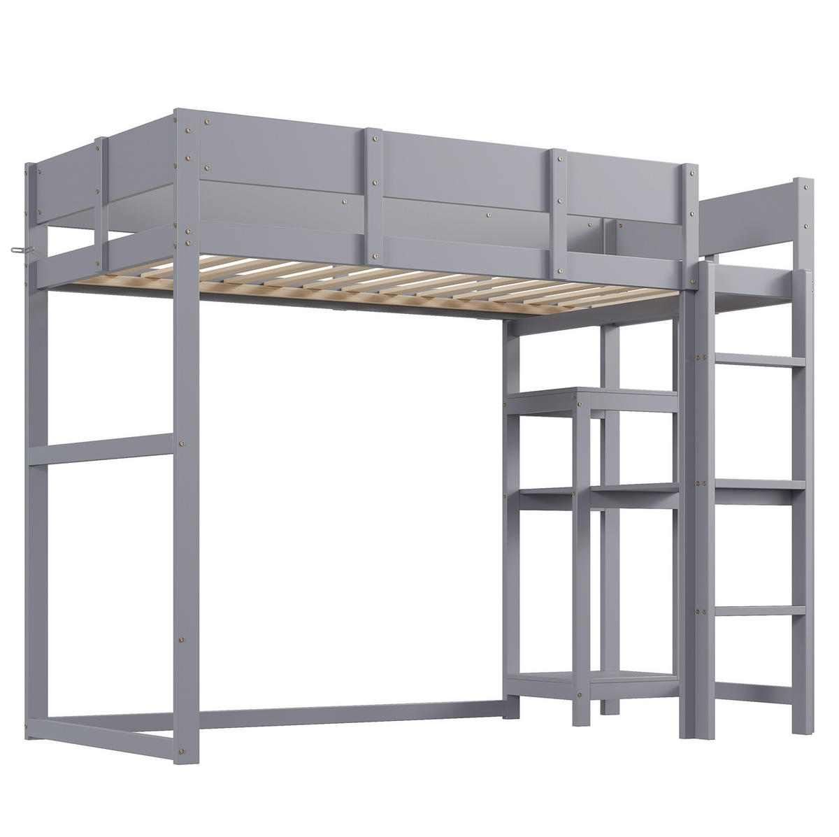 HOCHBETT 90/200 cm aus Kiefernholz mit Ablageregal Grau - Grau, Holz (90/200cm) - Modenvie