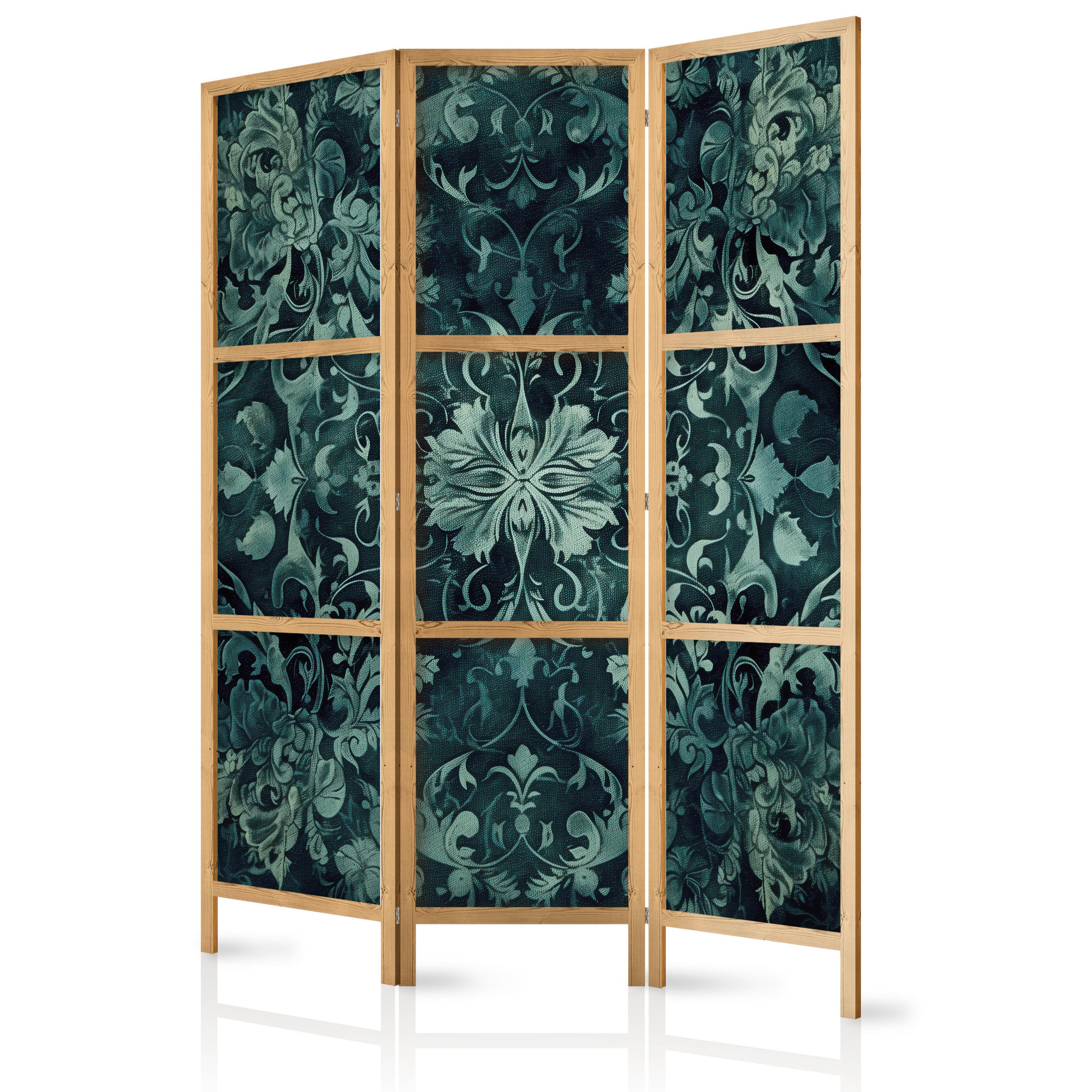 PARAVENT Japanischer 3-tlg 135x172 cm Gr ne Ornamente - Grün, Holz/Textil (135/172/3cm) - Muralo