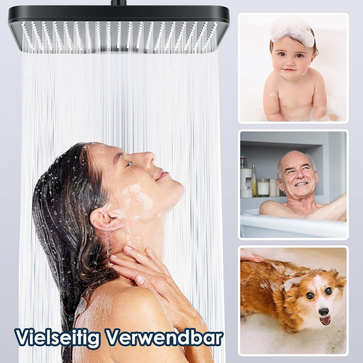 DUSCHKOPF 12 Zoll Regendusche Quadratisch Schwarz - Schwarz, Metall (21/12.7/32cm)