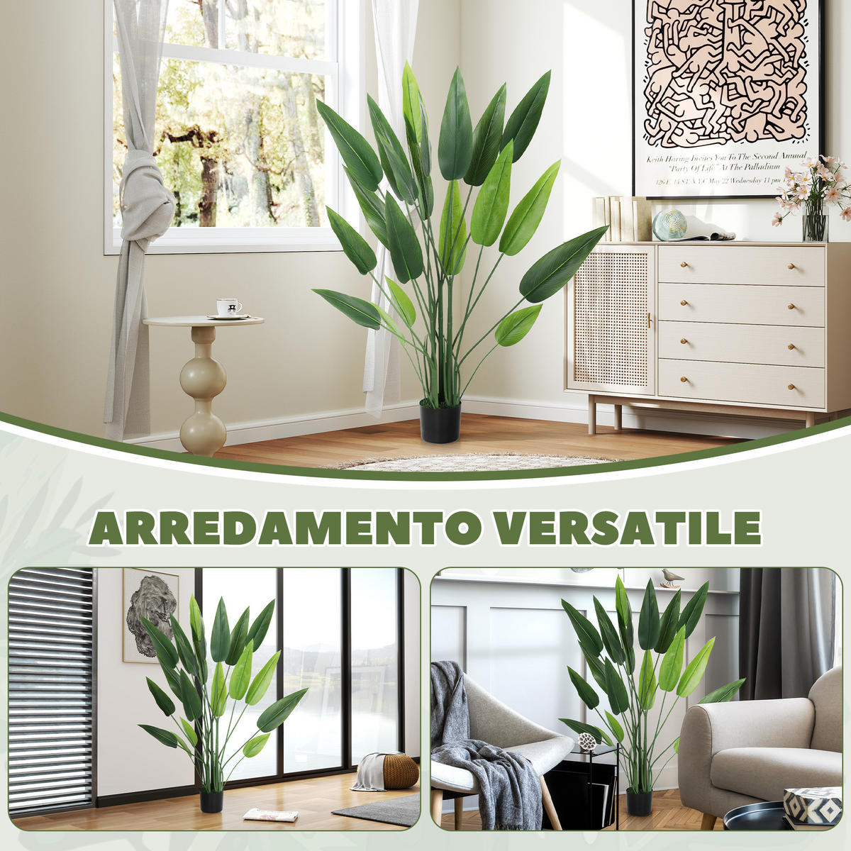 KUNSTPFLANZE, Paradiesvogelblume 140 cm, 20 Blätter & Topf, PE, PEVA & PP, dekorativ, Grün - Multicolor, Kunststoff (140cm) - FORIOUS
