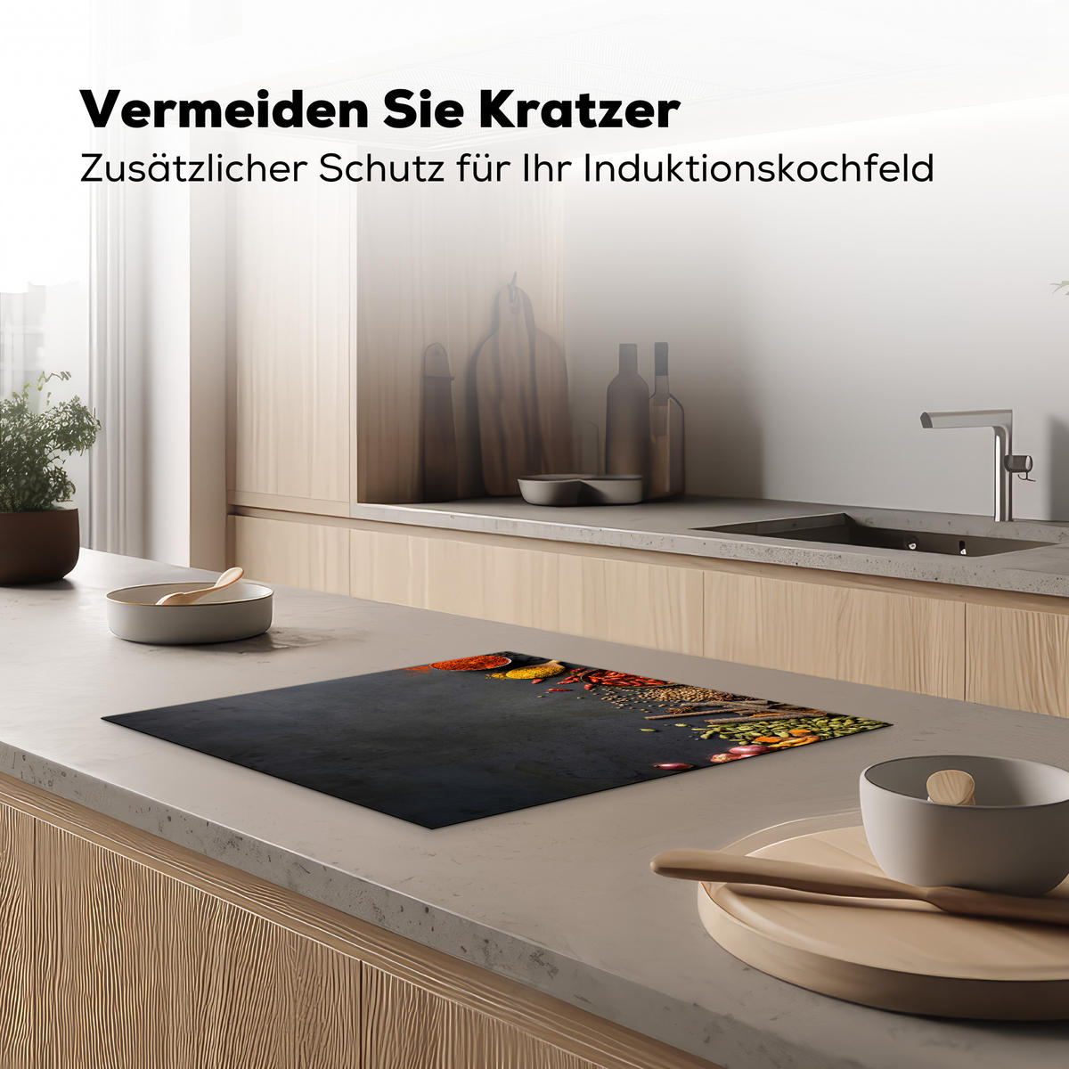 HERDABDECKPLATTE Kräuter - Lebensmittel - Gewürze - Schwarz - Paprika - Zimt 60x52 cm - Currygelb, Kunststoff (60/0.2/52cm) - MuchoWow