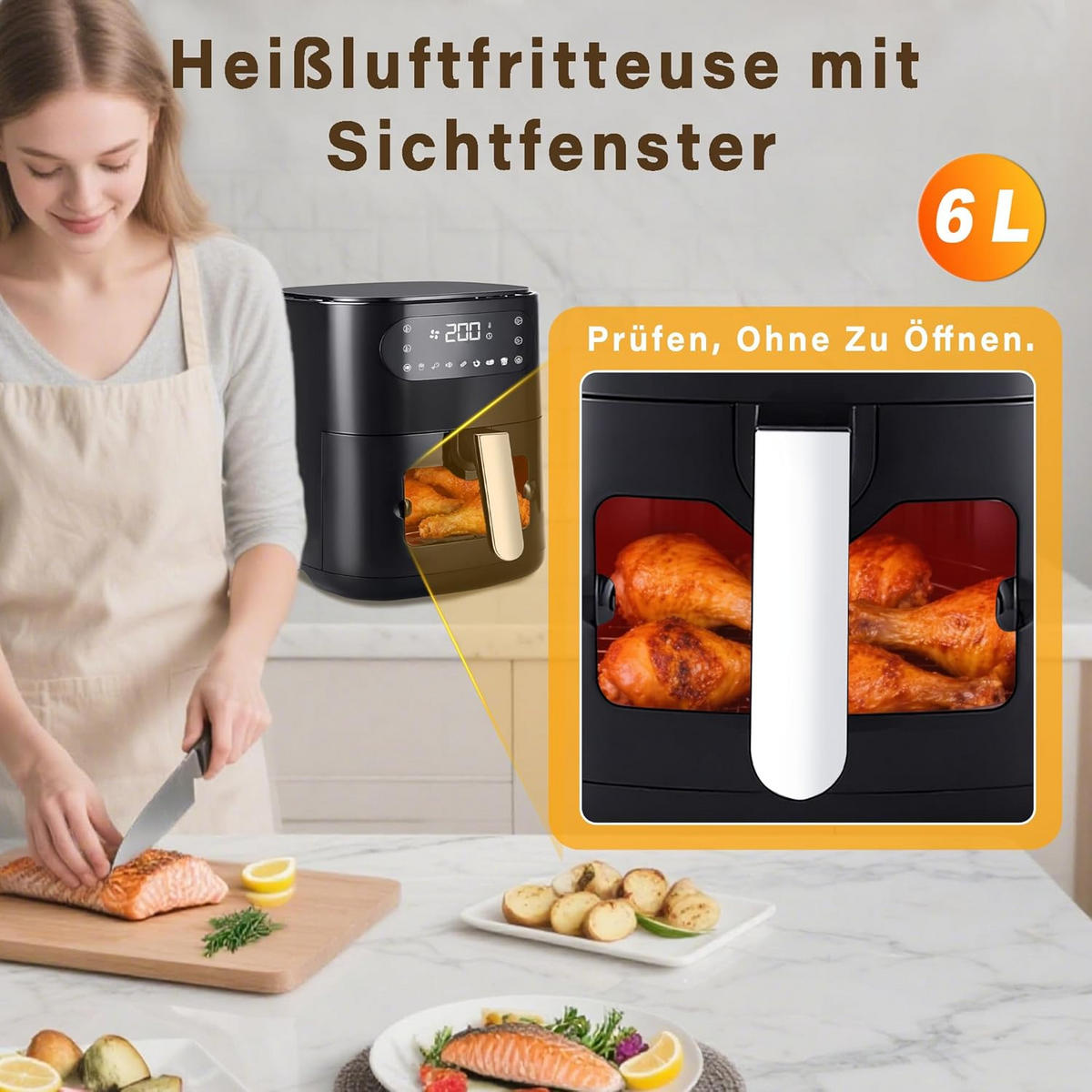 HEISSLUFTFRITTEUSE Aerochef 36.0/29.0/33.0 cm - Schwarz, Metall (29/33/36cm) - ZMH