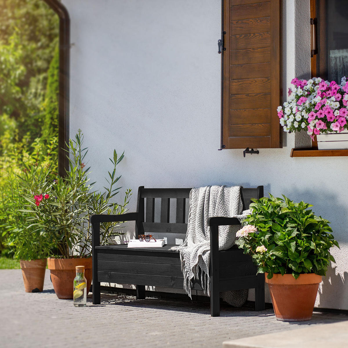 GARTENBANK mit Truhe in Anthrazit - Anthrazit, Holz (120/47cm) - KADAX